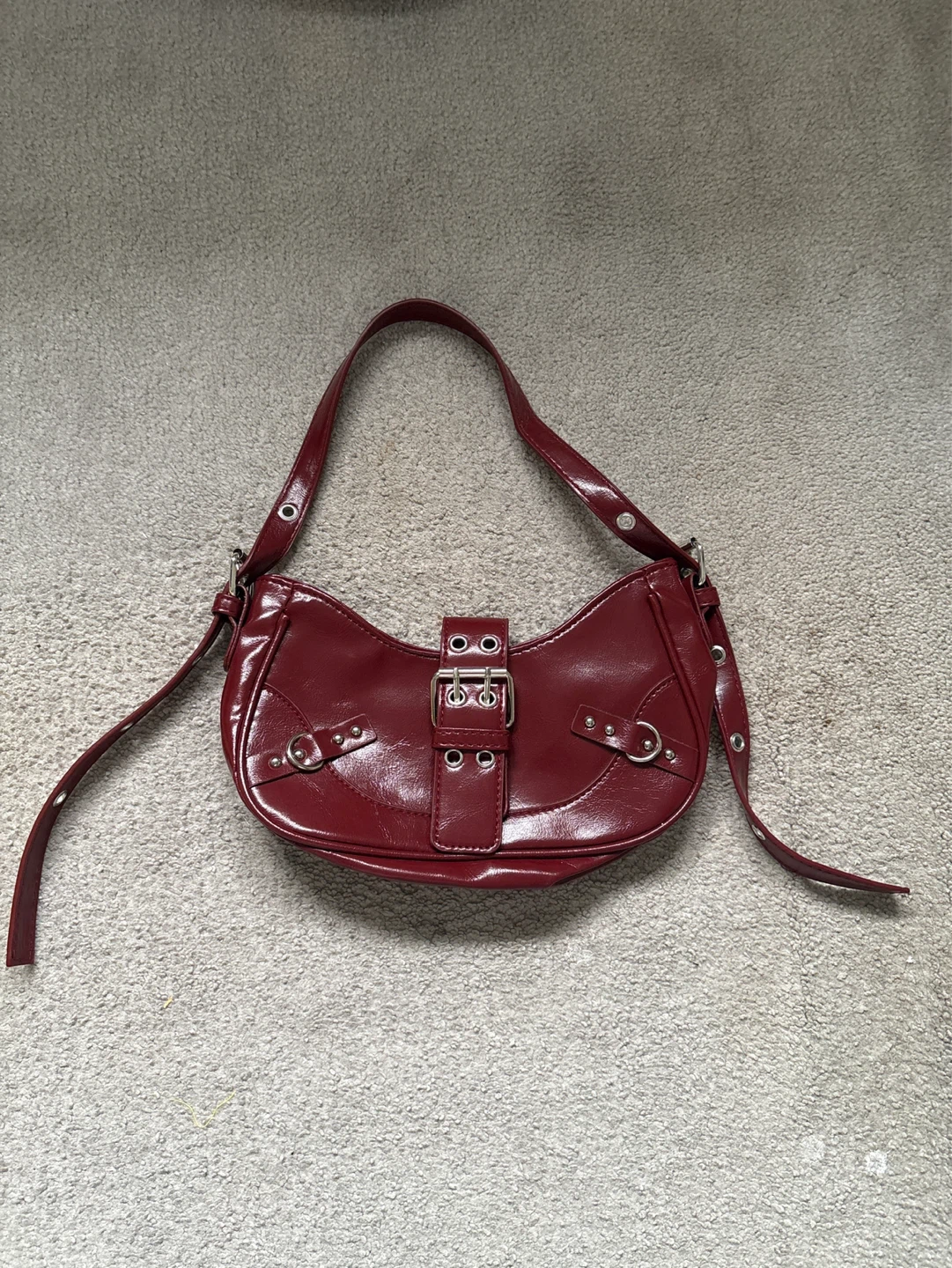 Red Shoulder Bag with Buckle Detail