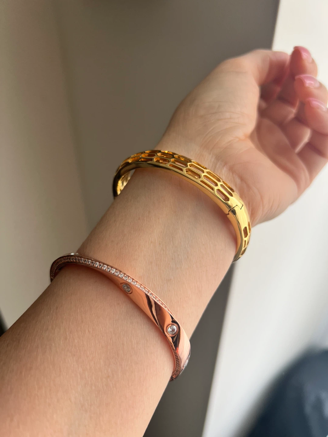Gold Snake Head Bangle Bracelet with Crystals - photo 2