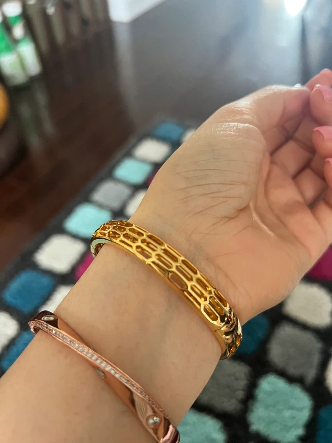 Gold Snake Head Bangle Bracelet with Crystals - photo 3
