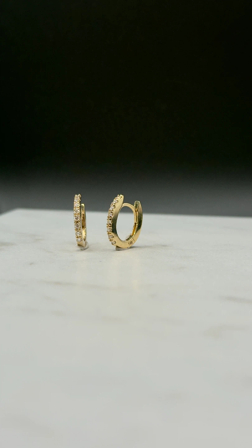 14k Gold Diamond Hoop Earrings