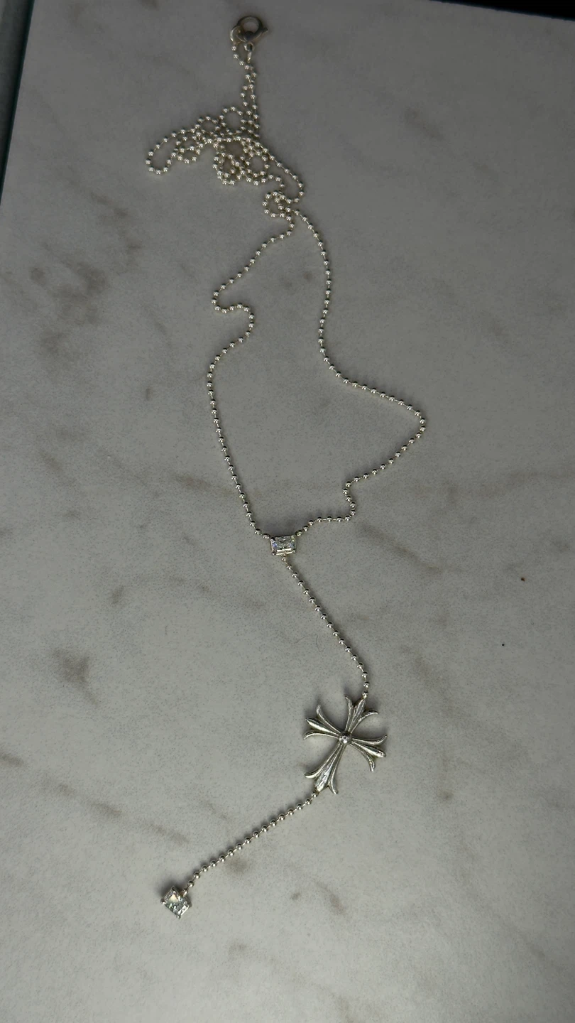 Chrome Hearts Silver Cross Necklace with Diamonds - photo 3