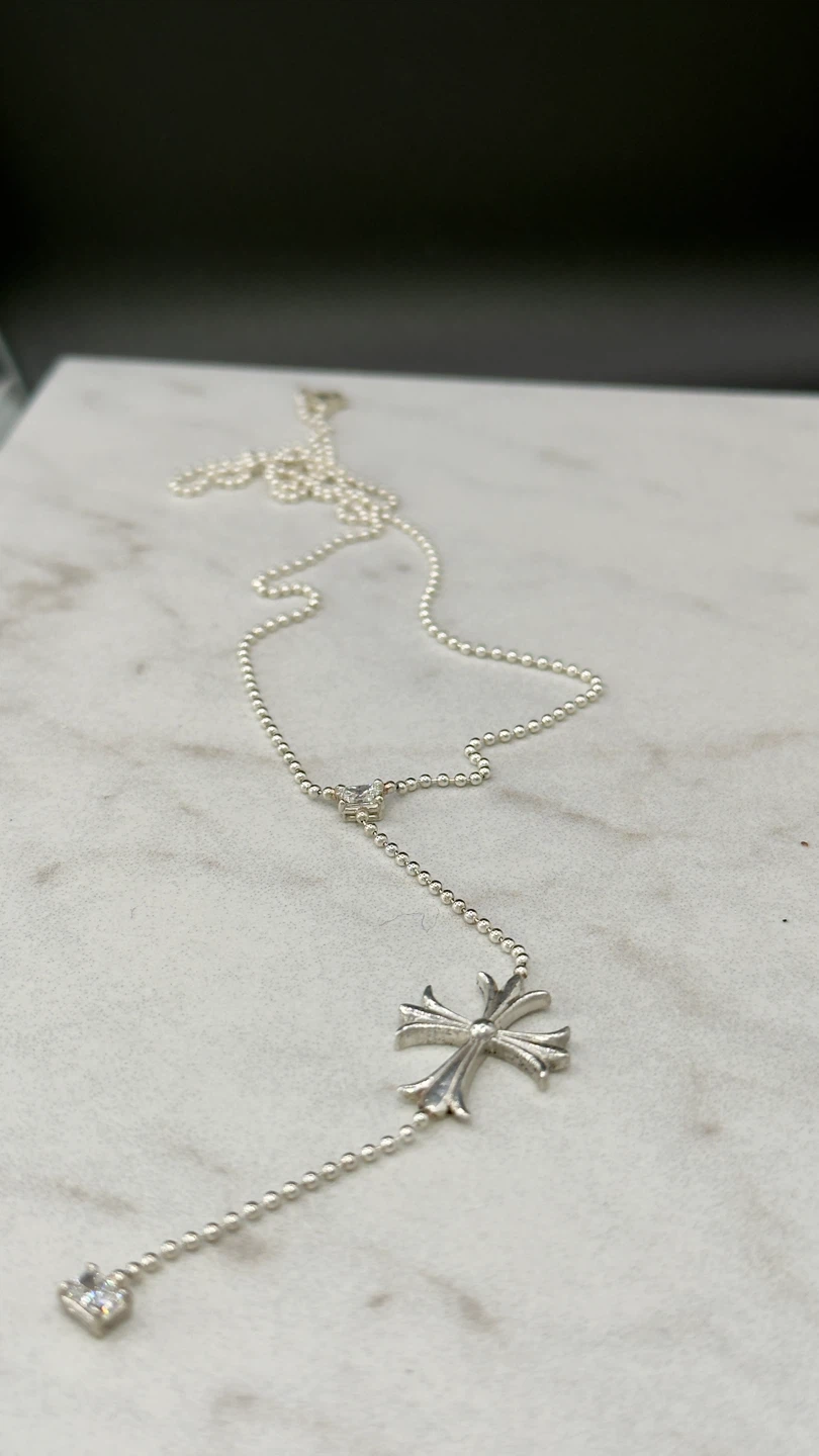 Chrome Hearts Silver Cross Necklace with Diamonds - photo 4