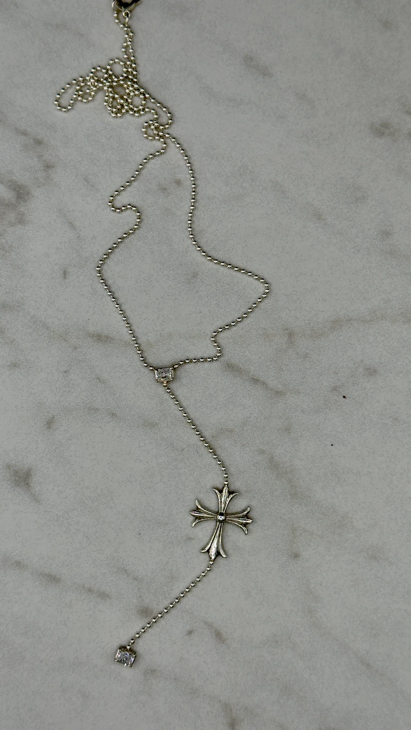 Chrome Hearts Silver Cross Necklace with Diamonds - photo 2