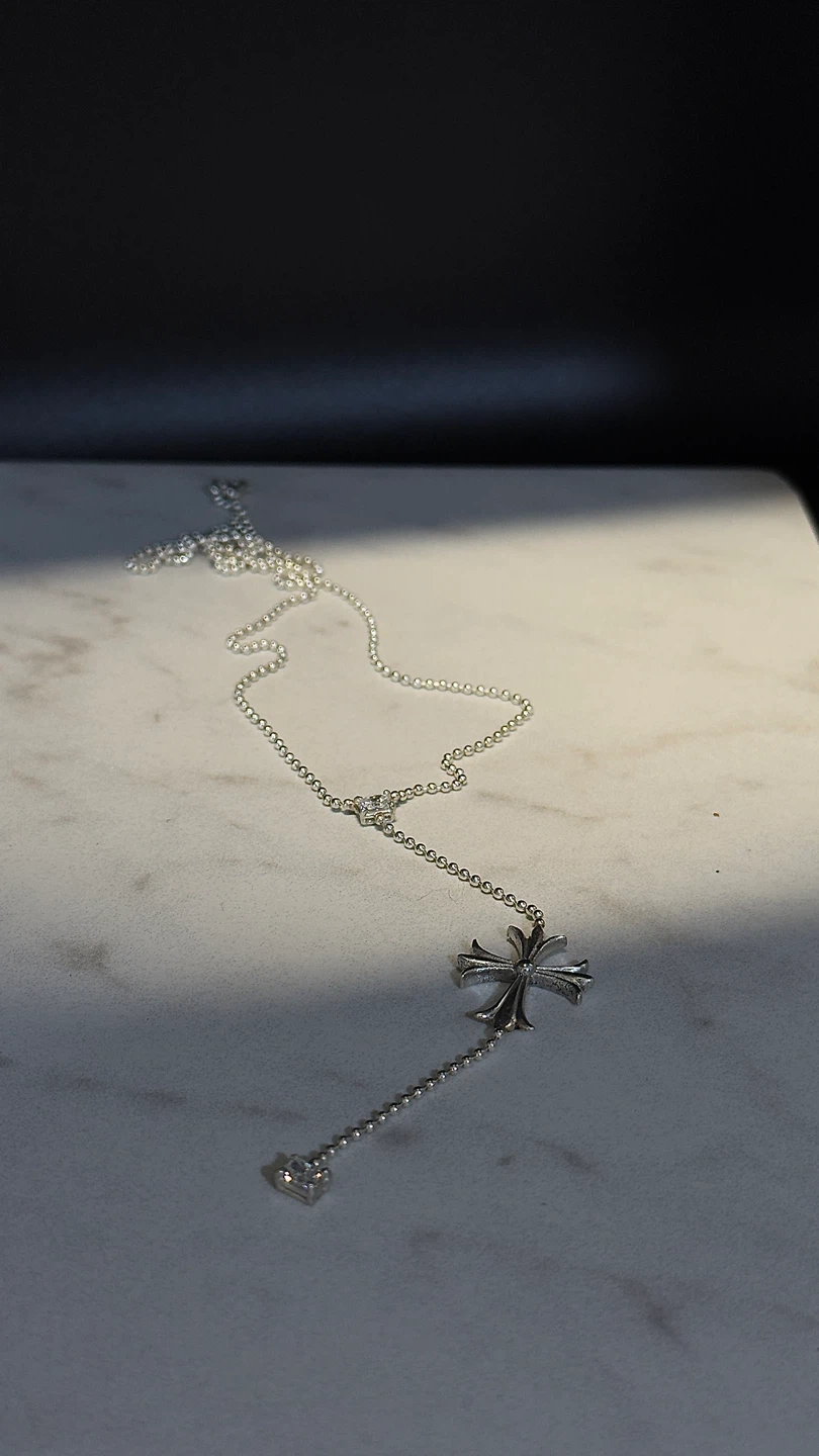 Chrome Hearts Silver Cross Necklace with Diamonds - photo 5