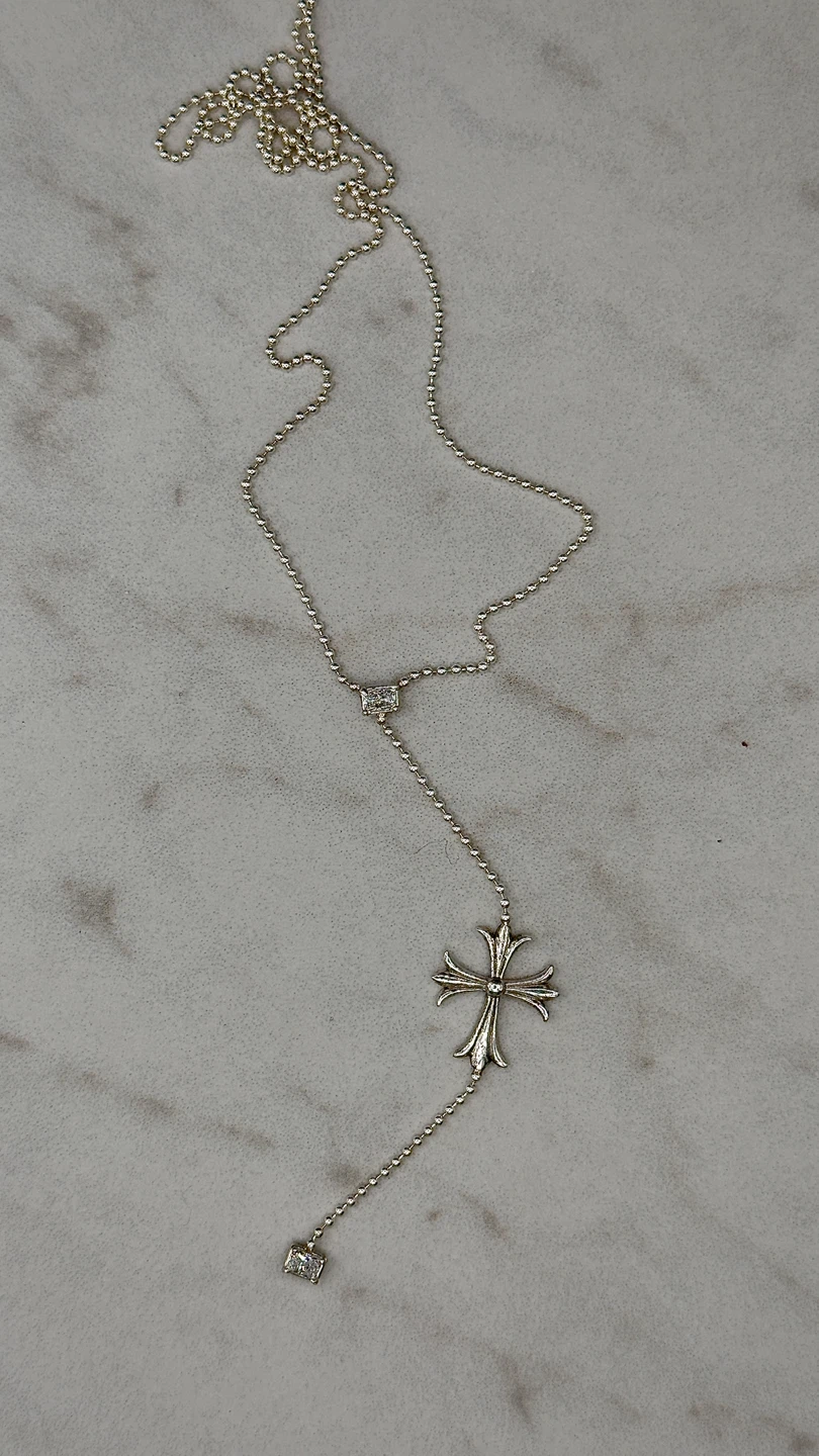 Chrome Hearts Silver Cross Necklace with Diamonds