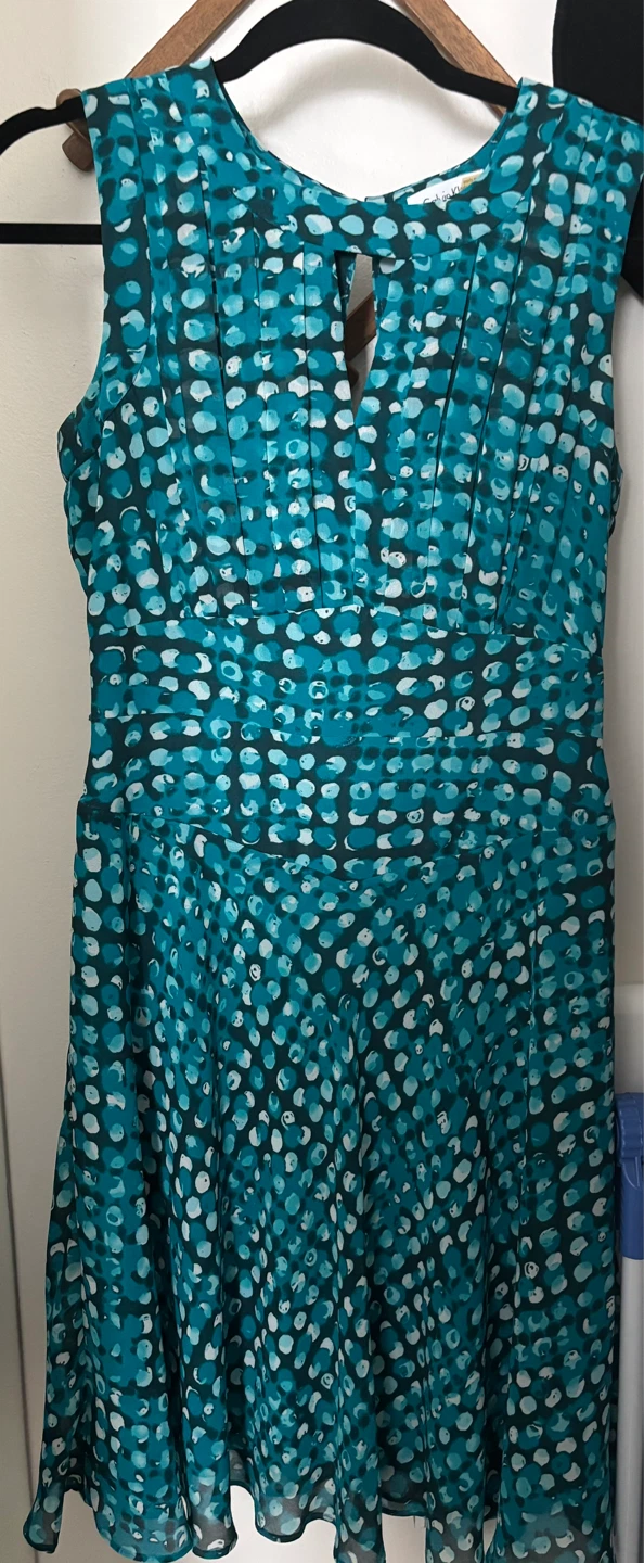 Calvin Klein Teal & White Polka Dot Dress Size 4 - photo 4
