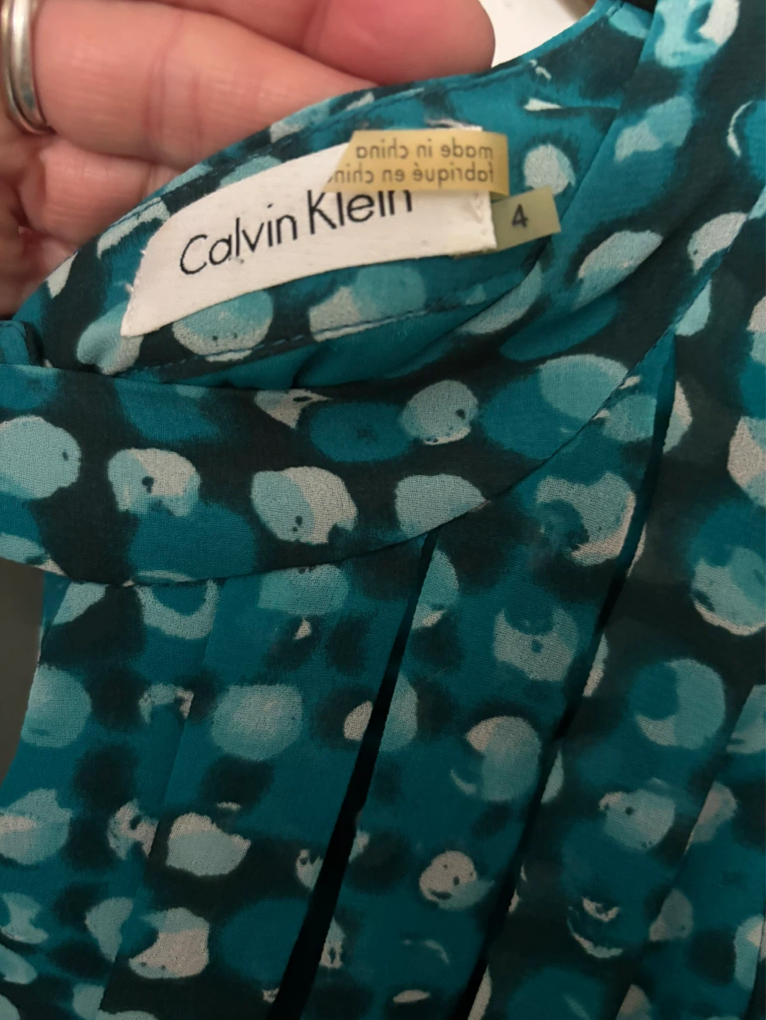 Calvin Klein Teal & White Polka Dot Dress Size 4 - photo 3