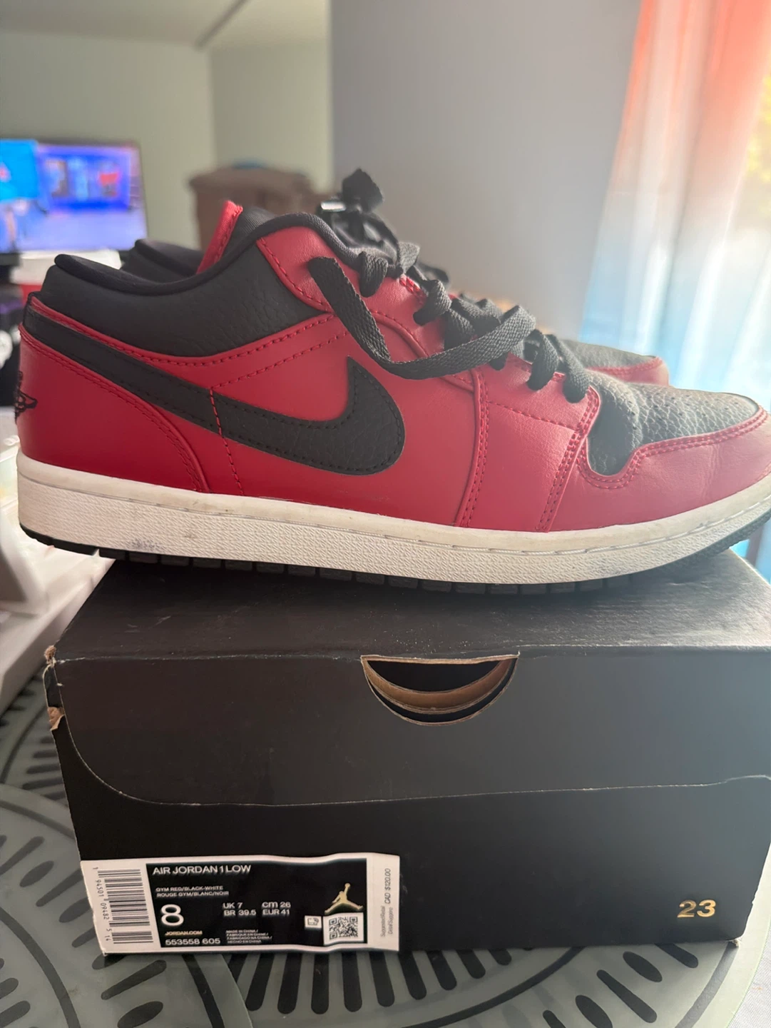 Air Jordan 1 Low Black/Gym Red-White Shoes Men's Size 8
