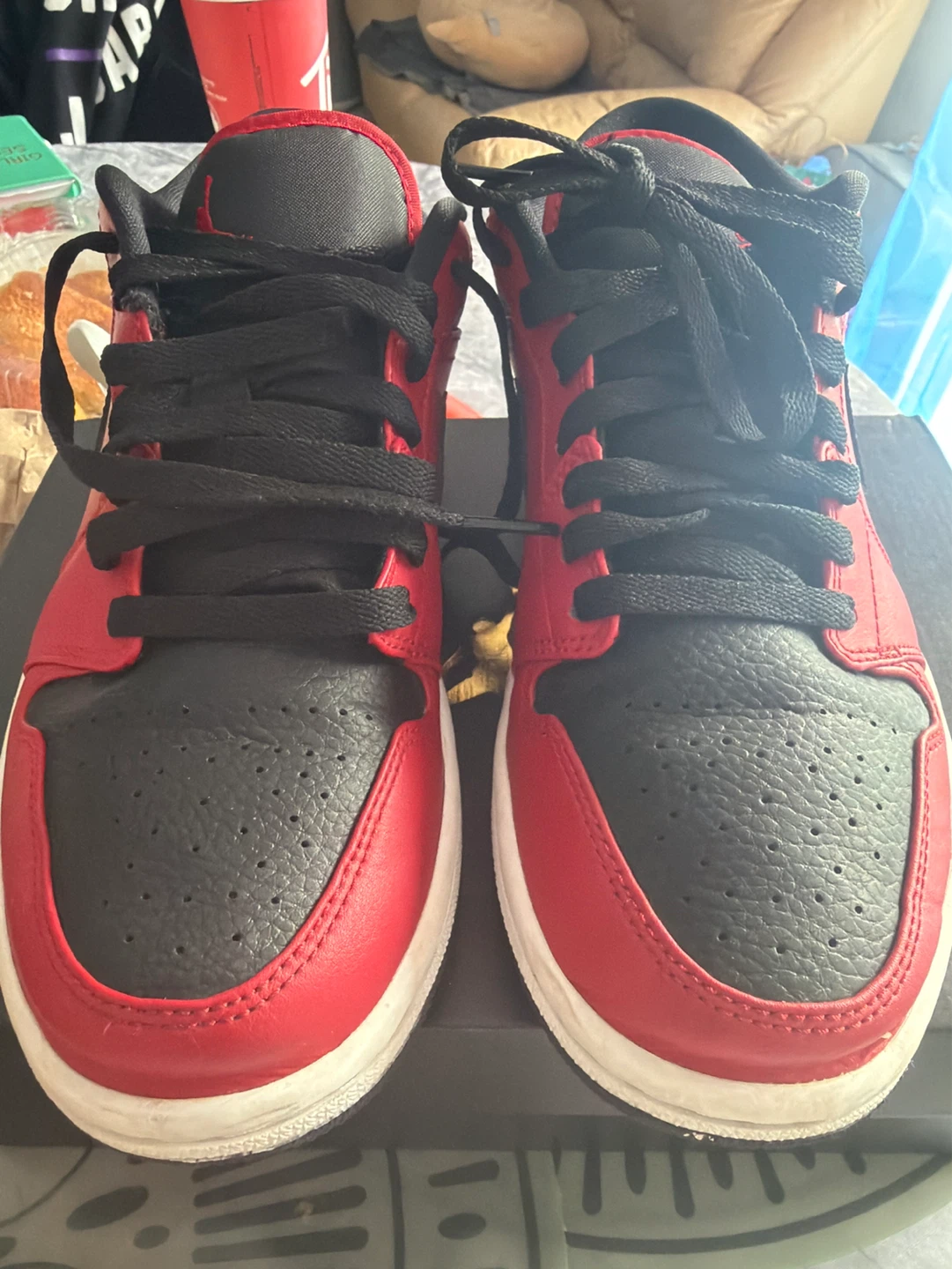 Air Jordan 1 Low Black/Gym Red-White Shoes Men's Size 8 - photo 3