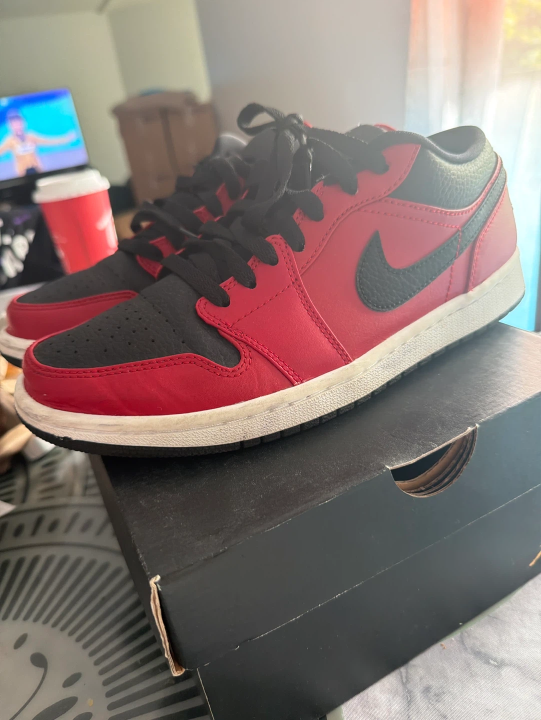 Air Jordan 1 Low Black/Gym Red-White Shoes Men's Size 8 - photo 4