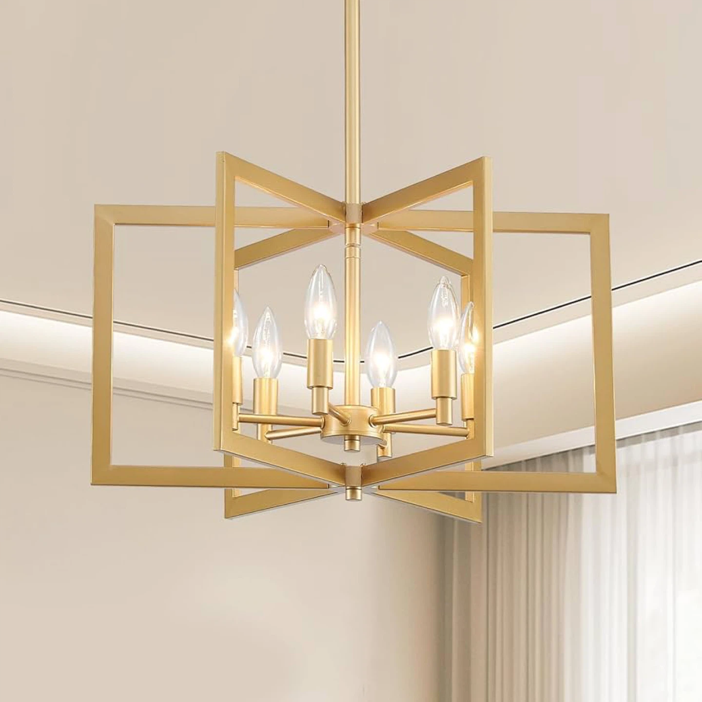 Peskoe Gold Chandelier, 6-Light Geometric Style - BNIB