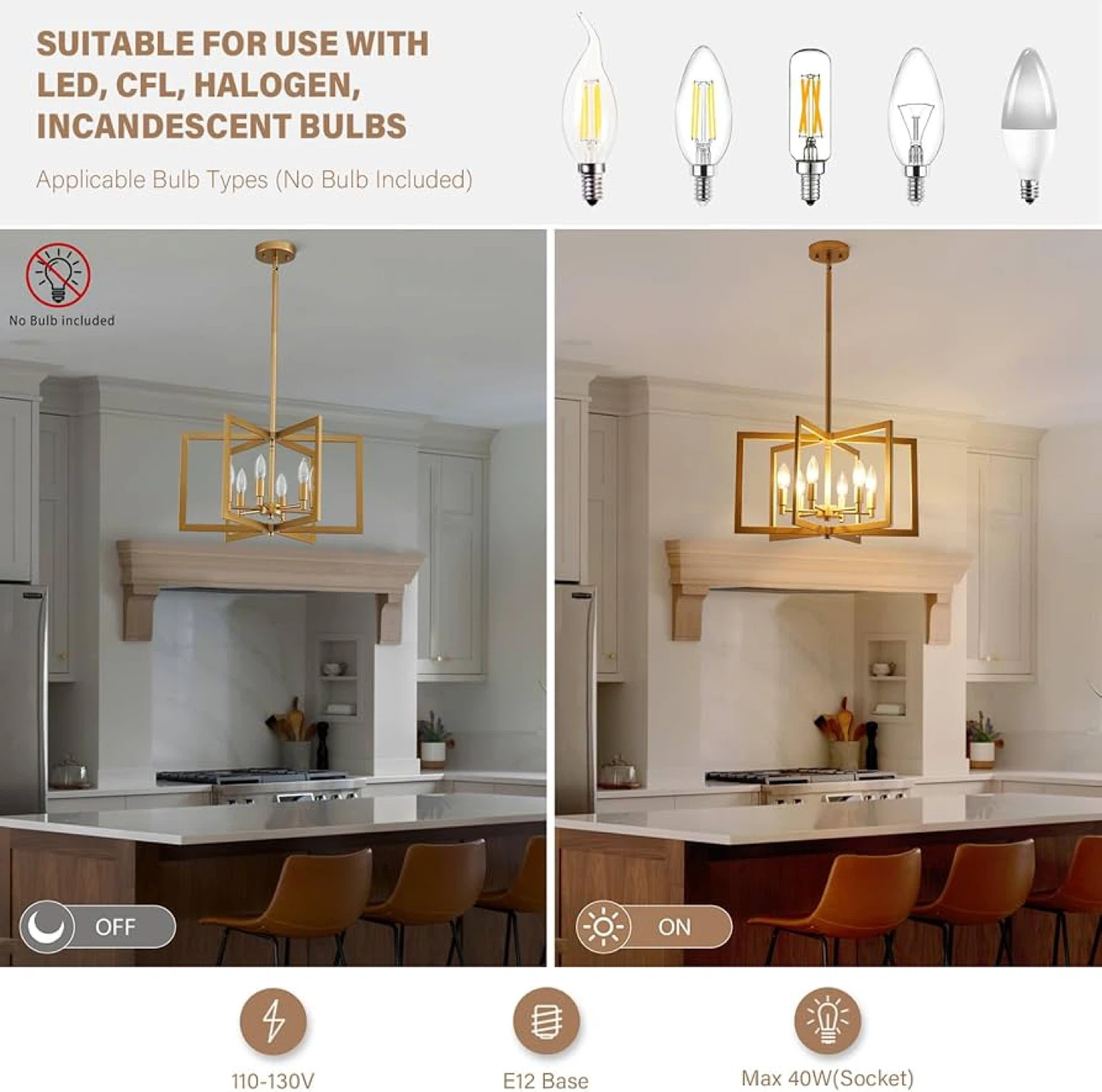 Peskoe Gold Chandelier, 6-Light Geometric Style - BNIB - photo 2