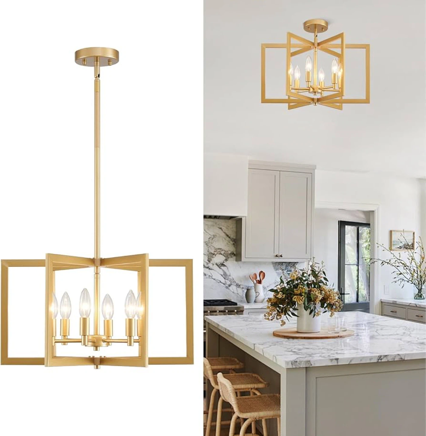 Peskoe Gold Chandelier, 6-Light Geometric Style - BNIB - photo 5