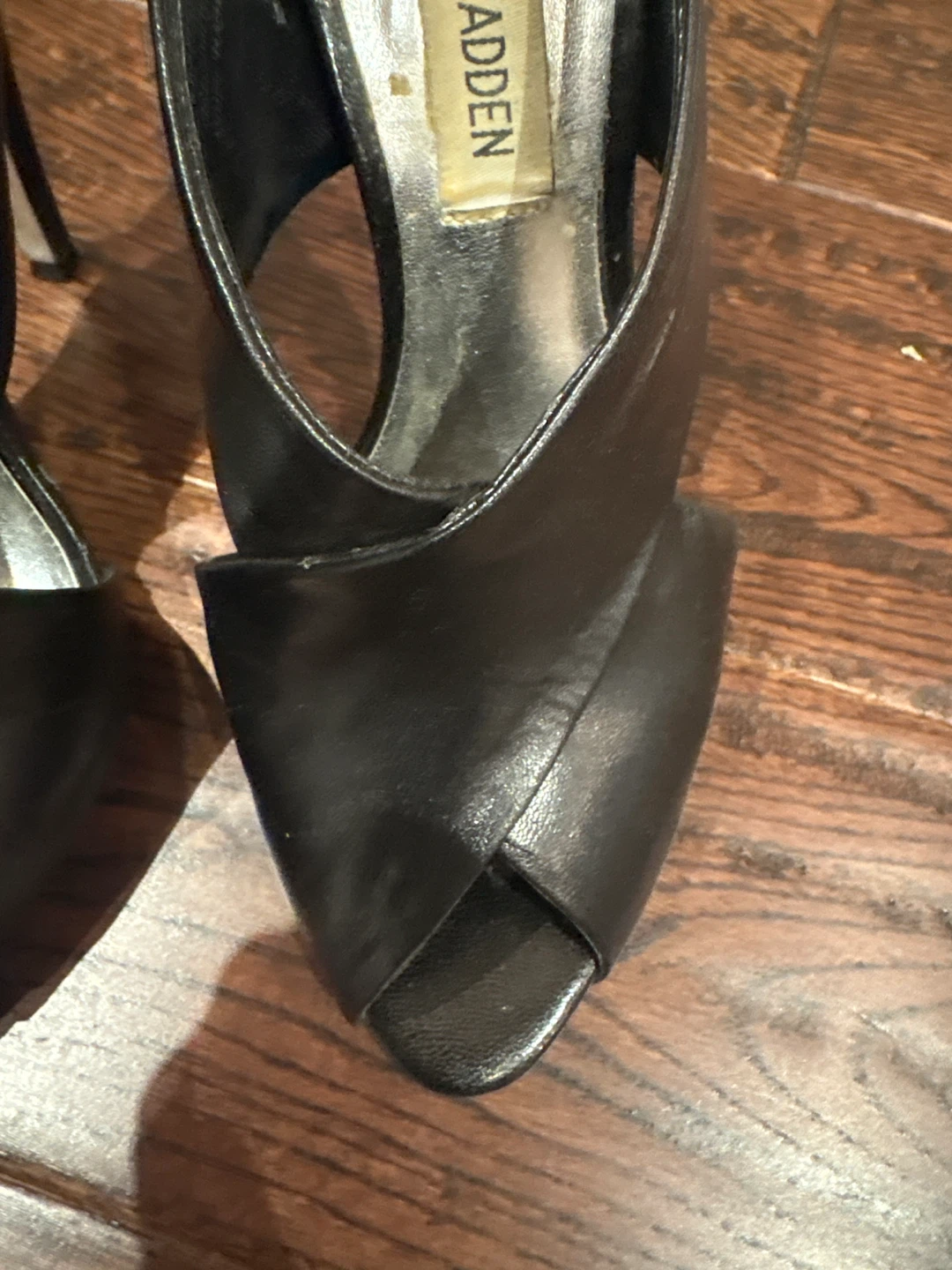 Steve Madden Black Leather Peep-Toe Heels - Size 6M - photo 4