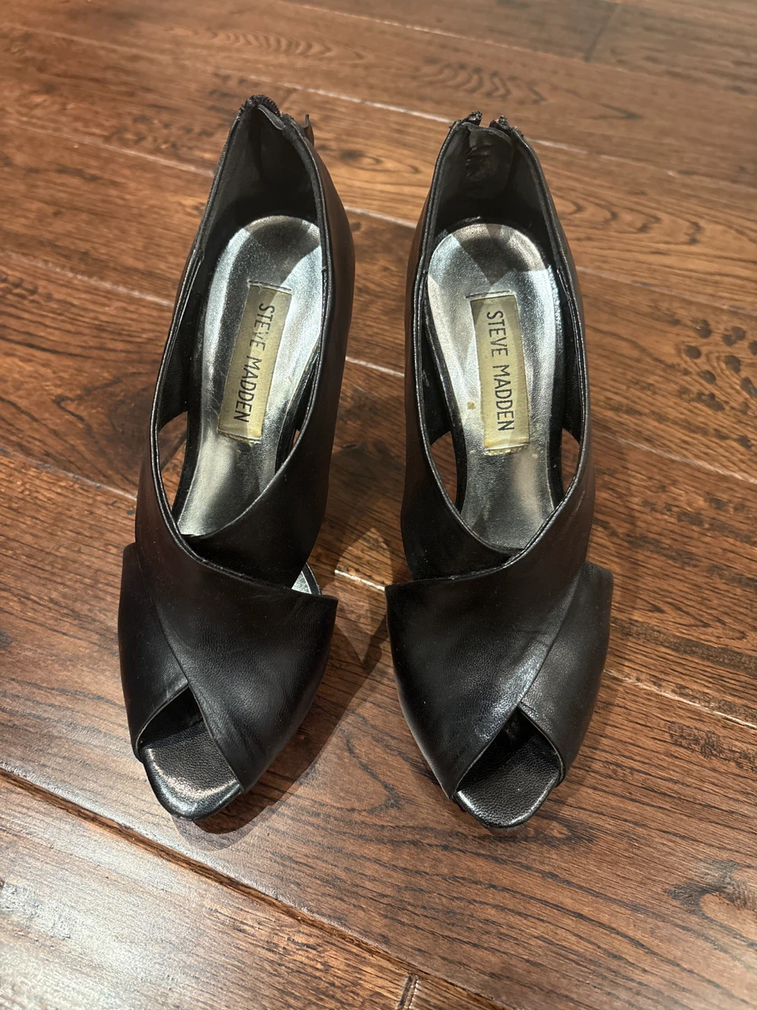 Steve Madden Black Leather Peep-Toe Heels - Size 6M