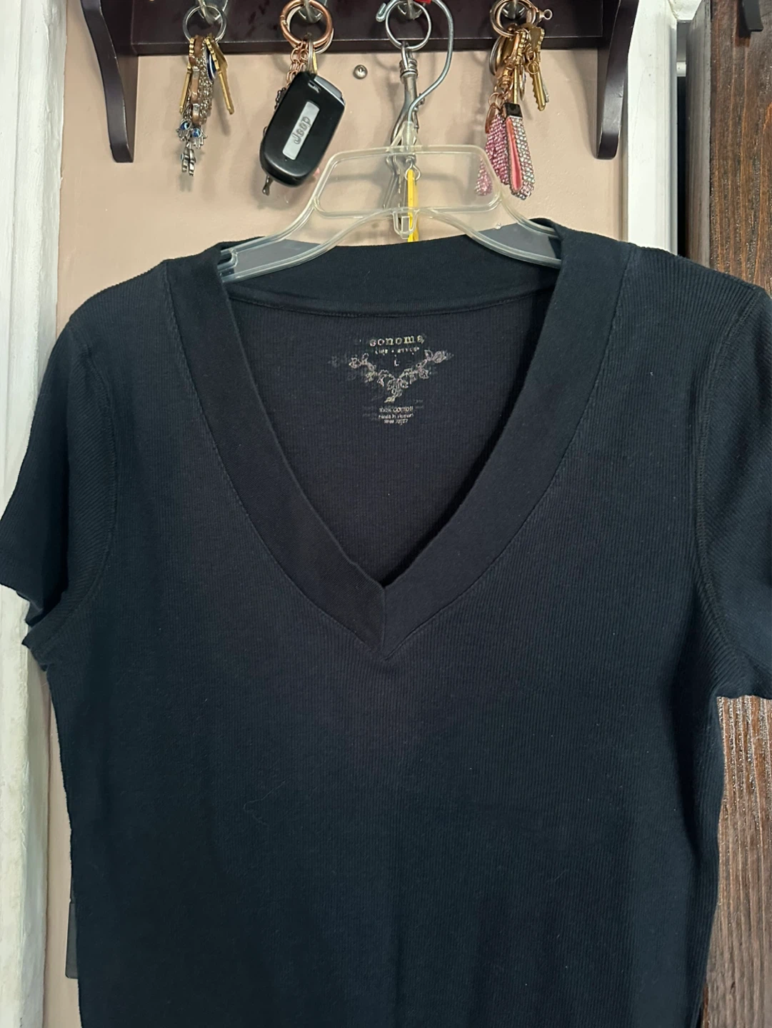 Sonoma Life + Style Black Ribbed V-Neck T-Shirt - photo 2