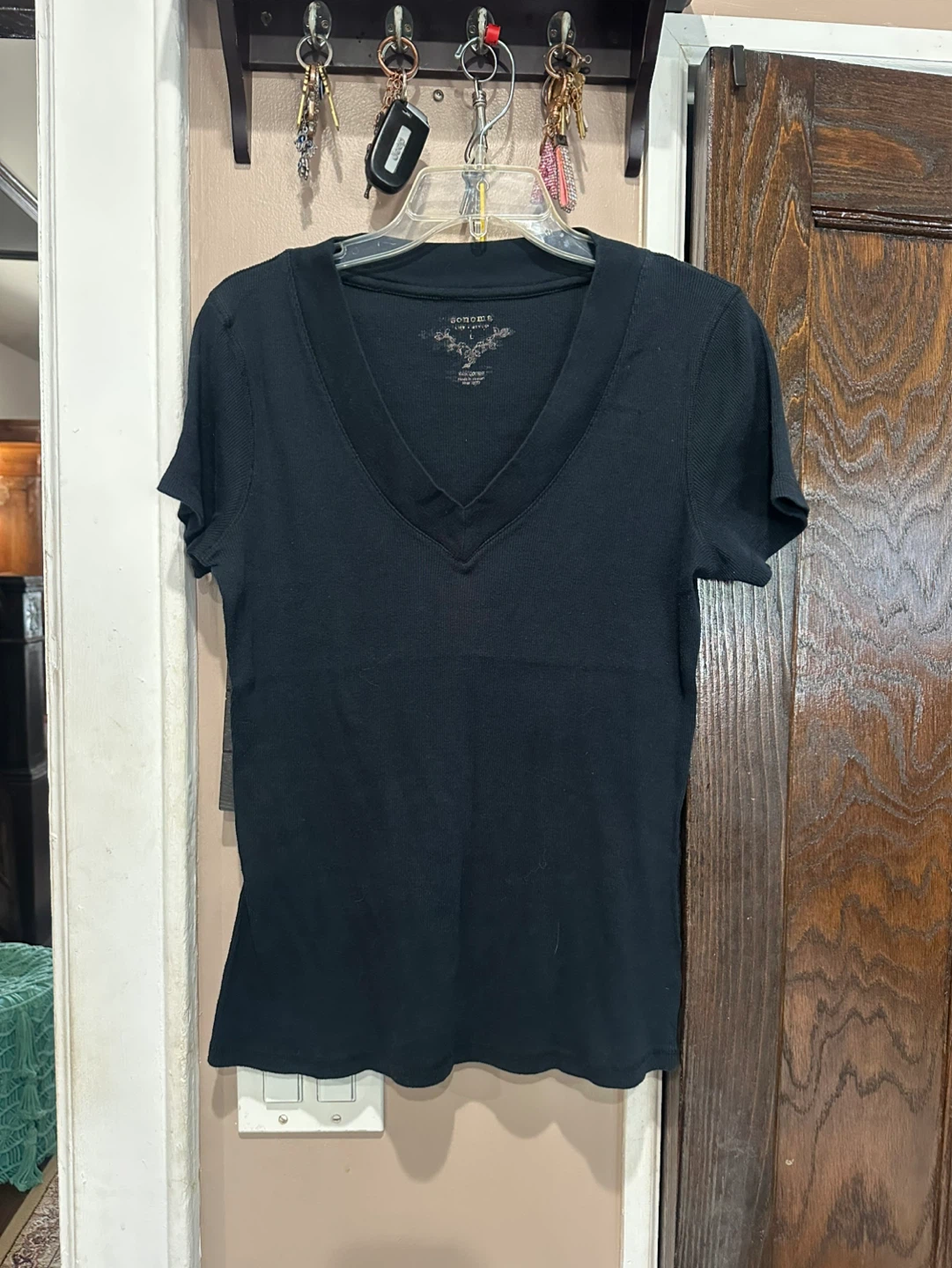 Sonoma Life + Style Black Ribbed V-Neck T-Shirt