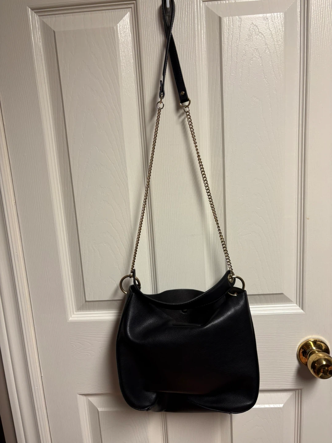 Black Faux Leather Shoulder Bag