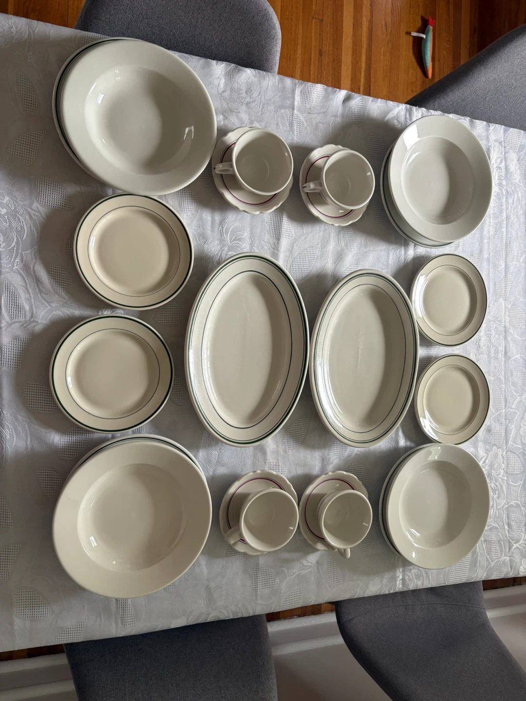 Porcelain Dinnerware Set - Cups, Saucers, Plates, and Platters