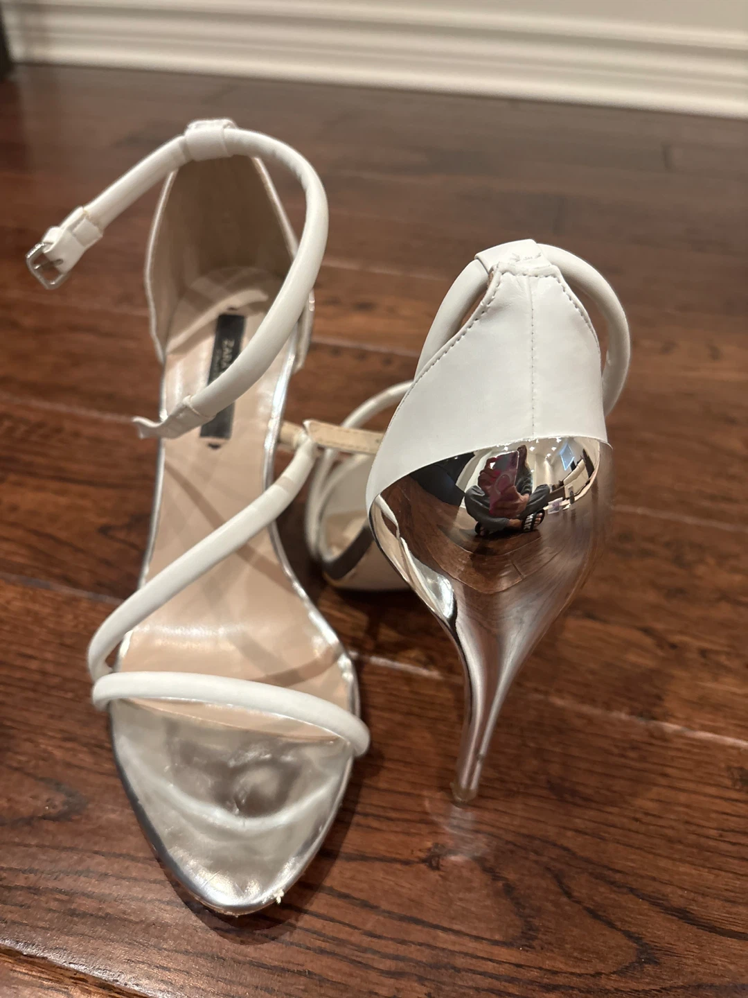 ZARA BASIC White & Silver Strappy Heels - photo 3