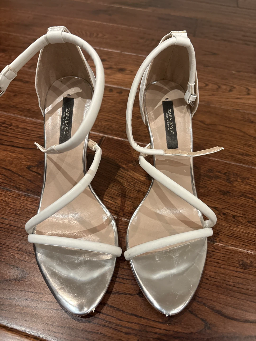 ZARA BASIC White & Silver Strappy Heels