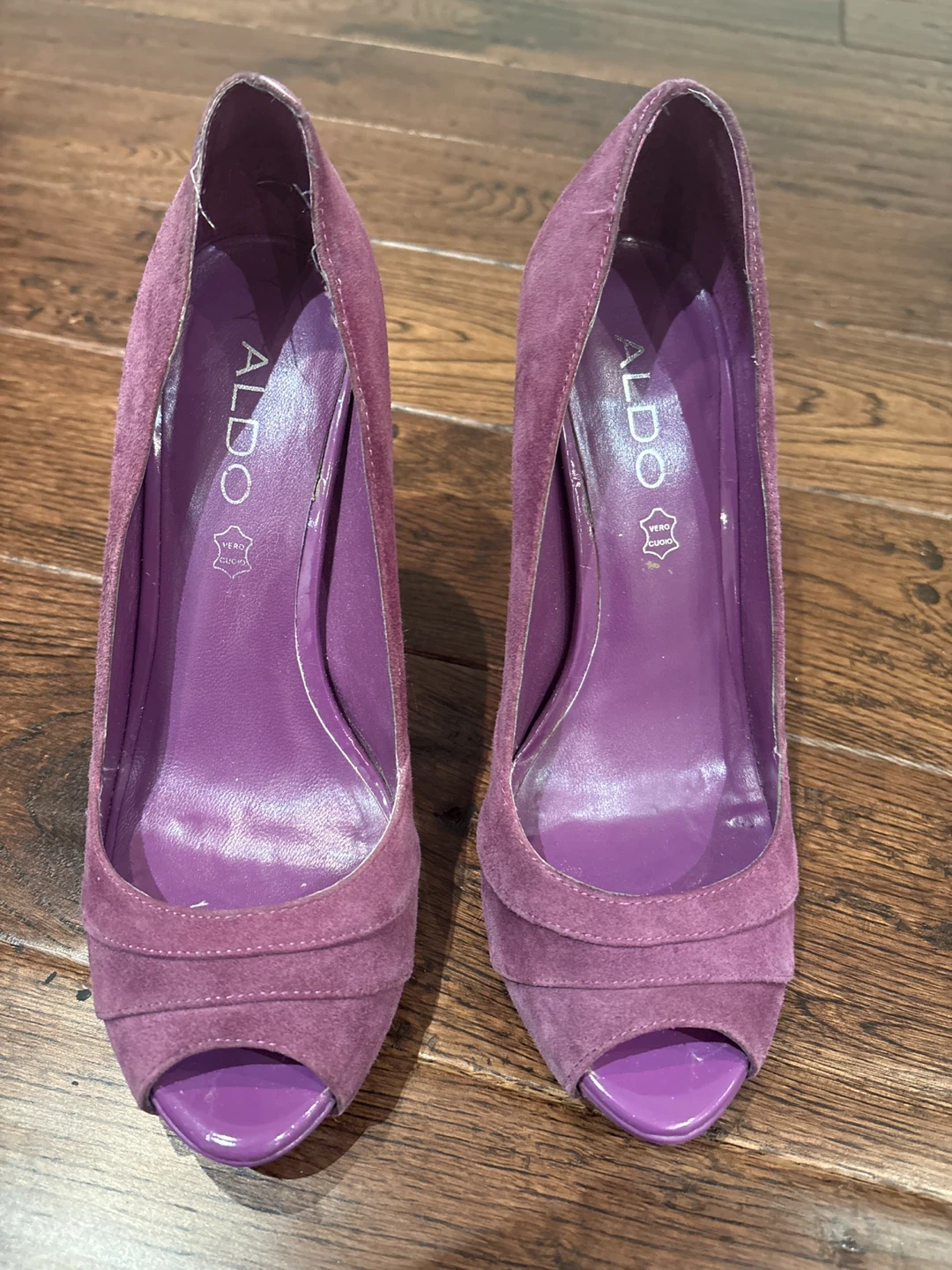 ALDO Purple Suede Peep-Toe Heels