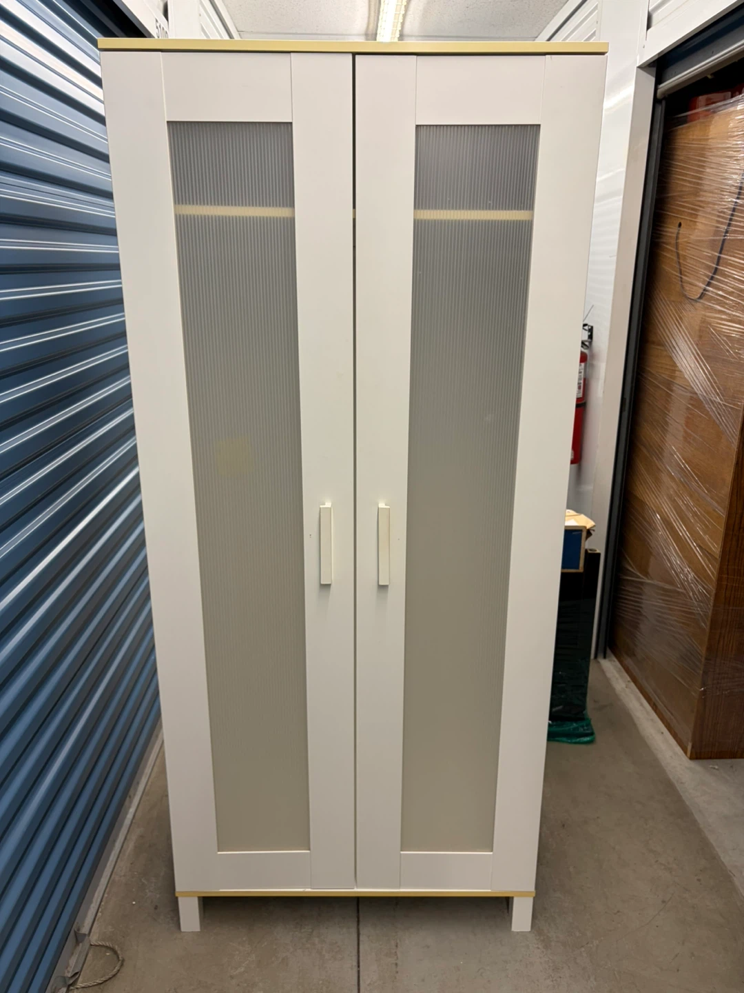 White Two-Door Wardrobe with Frosted Doors