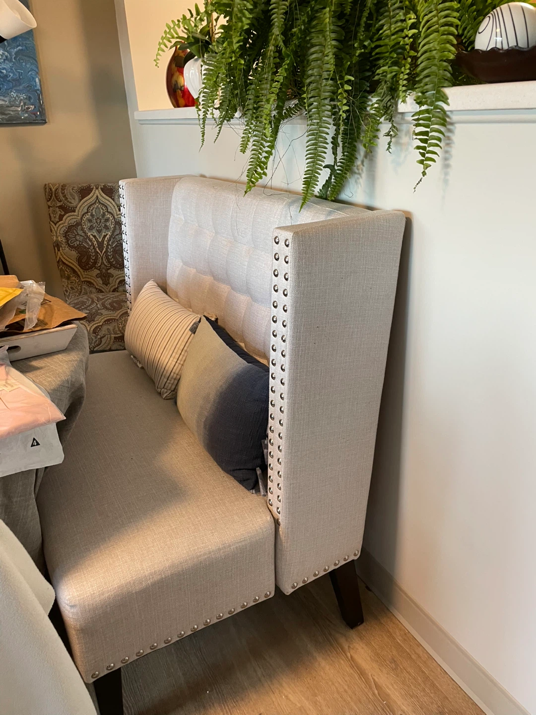 Cream Upholstered Wingback Banquette Bench