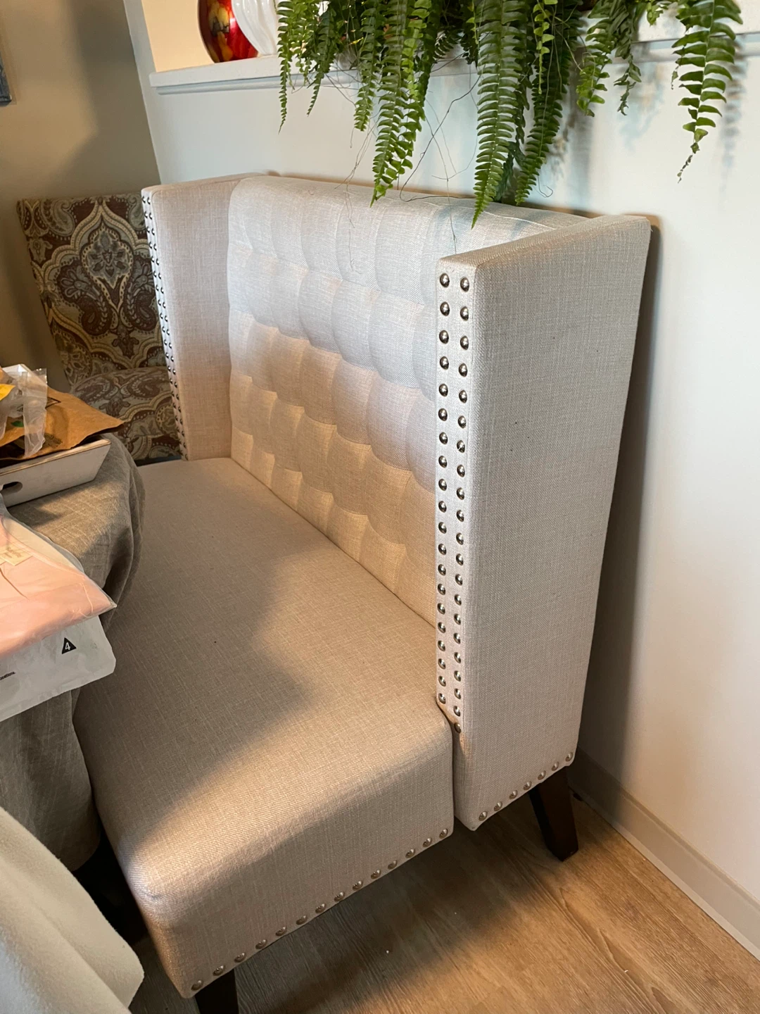 Cream Upholstered Wingback Banquette Bench - photo 2