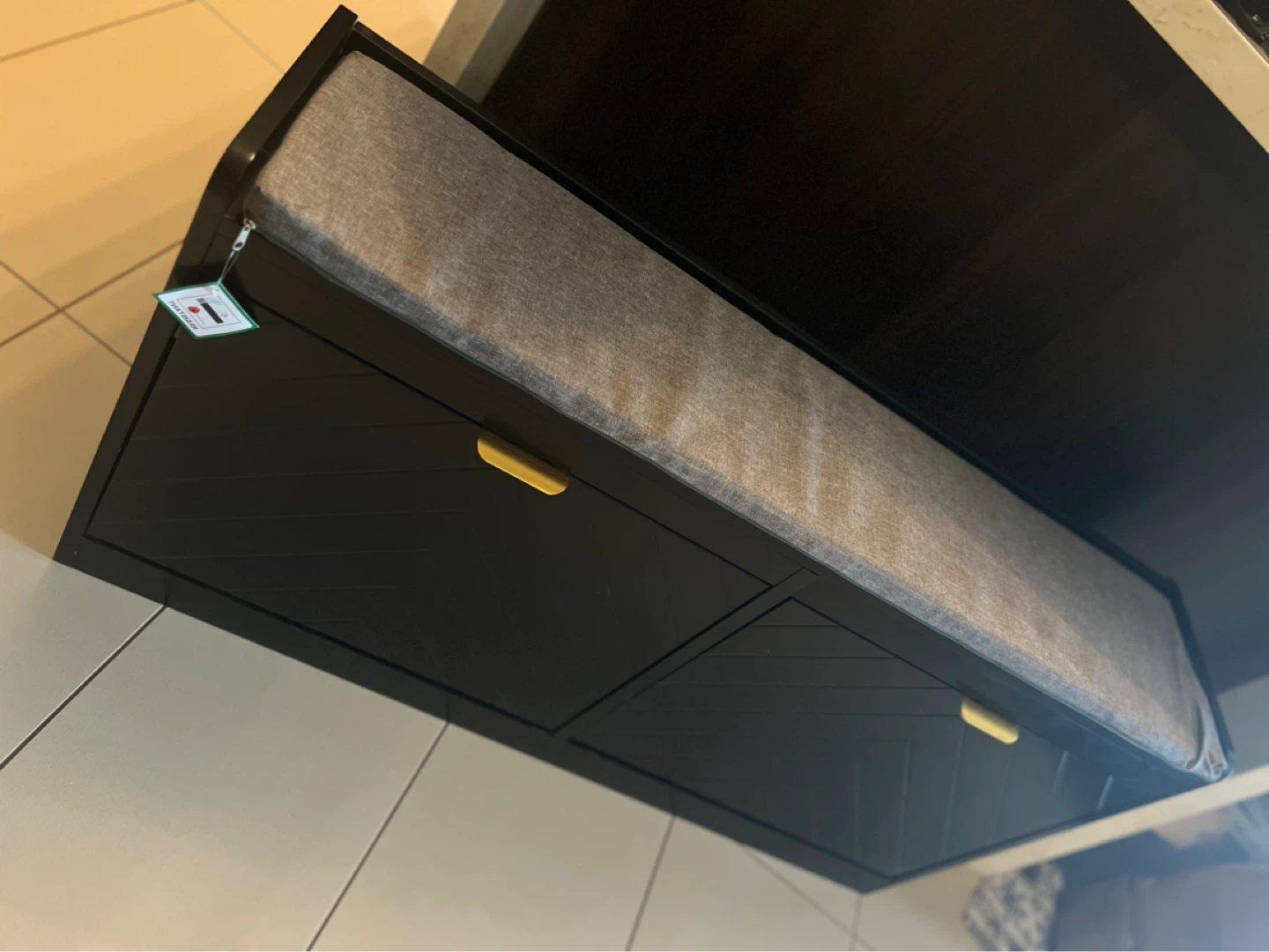 Black Shoe Cabinet with Grey Upholstered Bench Top - photo 5