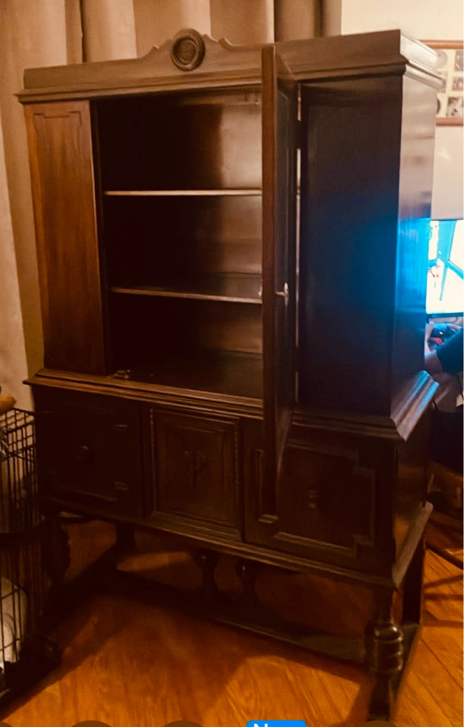 Antique Wooden Display Cabinet with Glass Doors