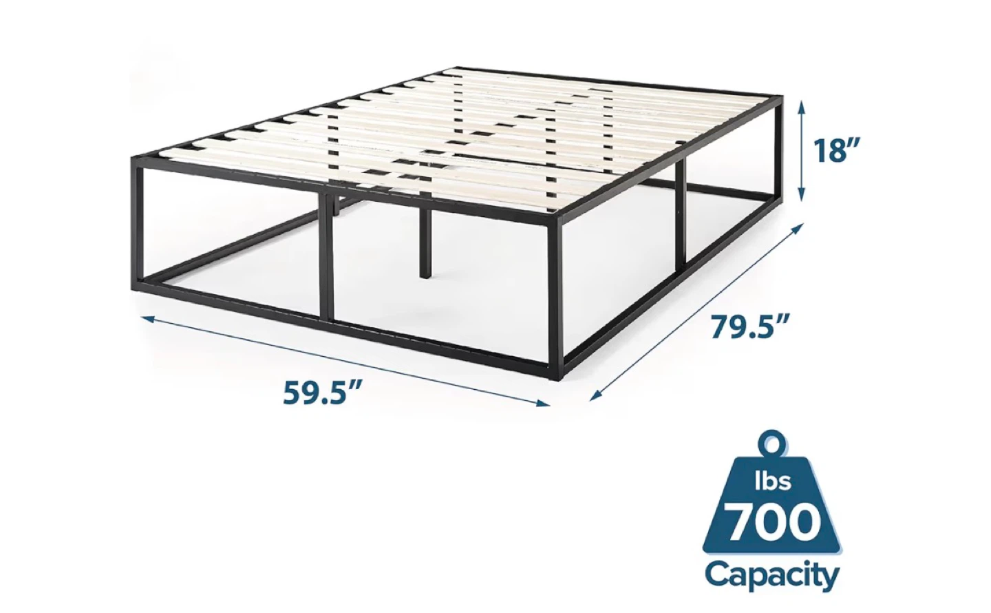Queen Size Metal Bed Frame with Wood Slats - photo 2