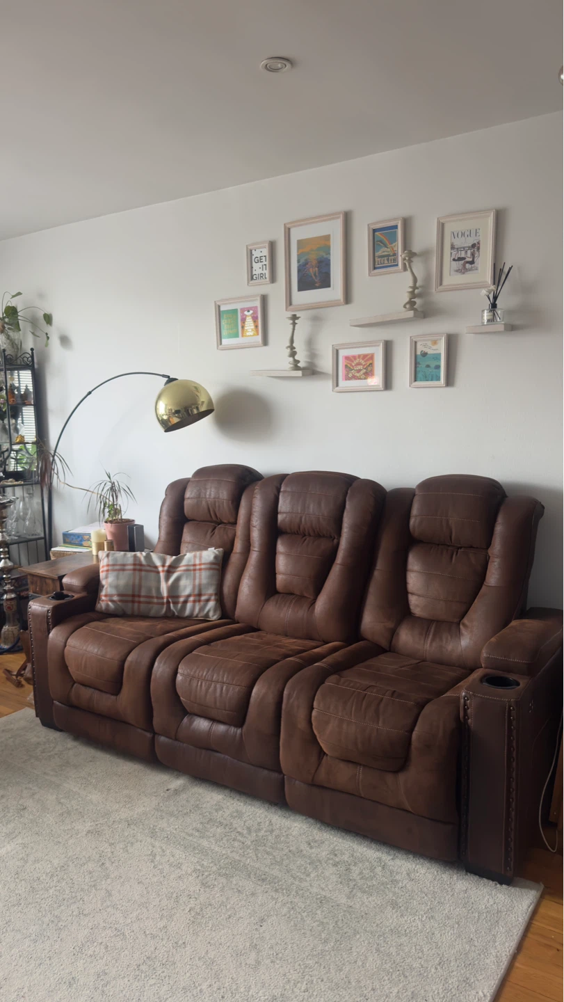 Brown Faux Leather Recliner Sofa with Cup Holders and Storage