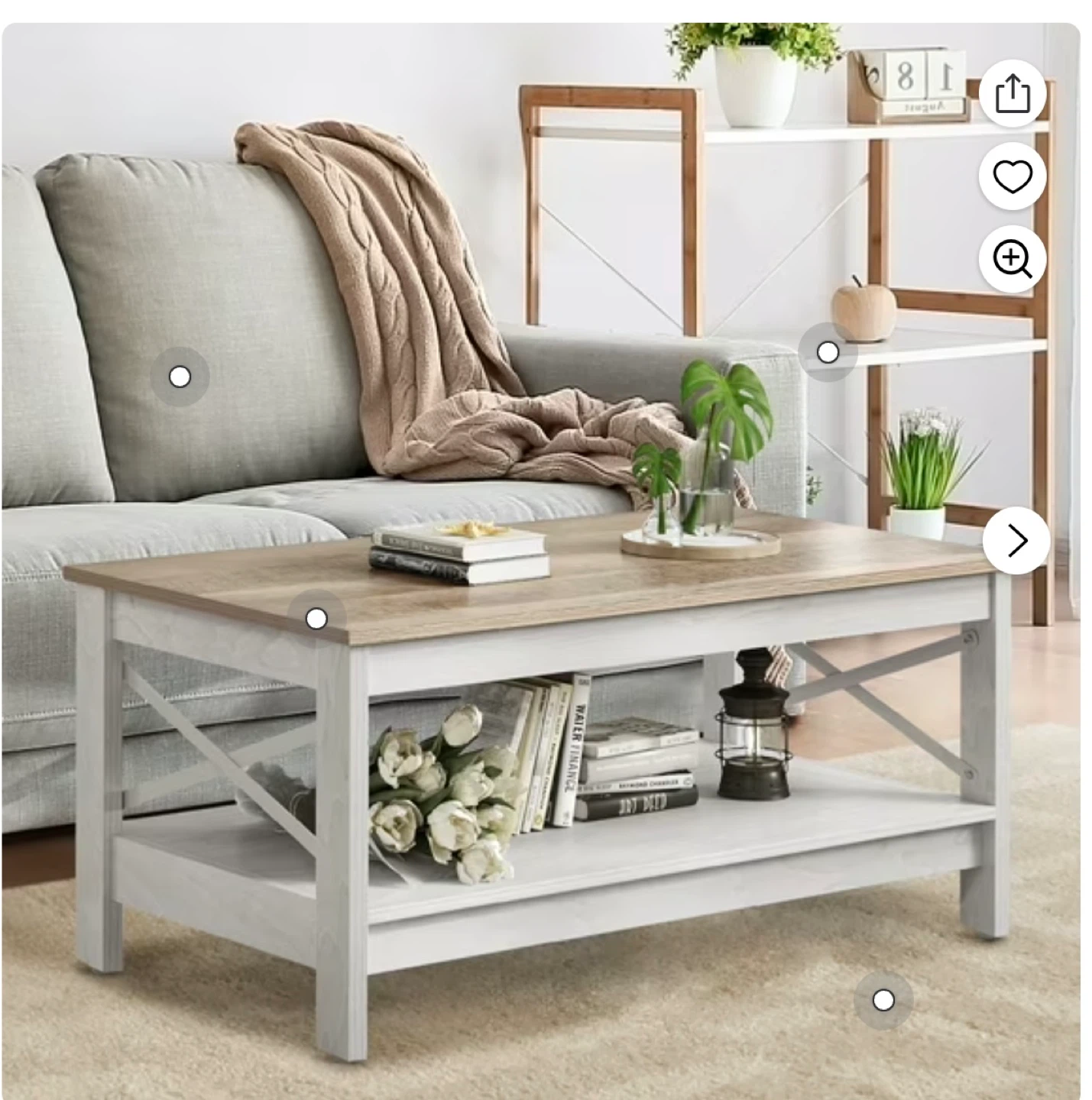 Farmhouse Coffee Table with Storage Shelf