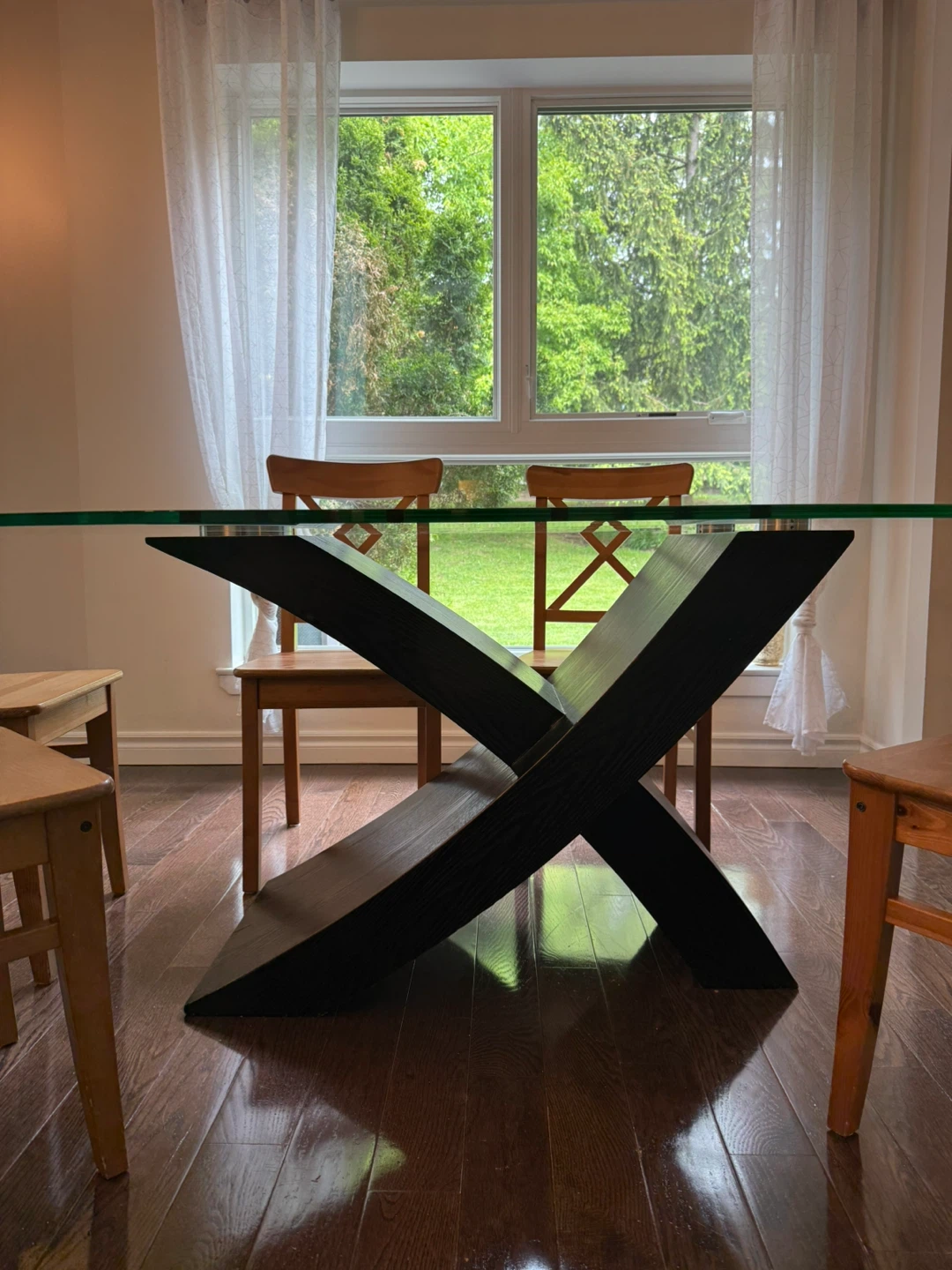 Oval Glass Dining Table with X-Base - photo 2