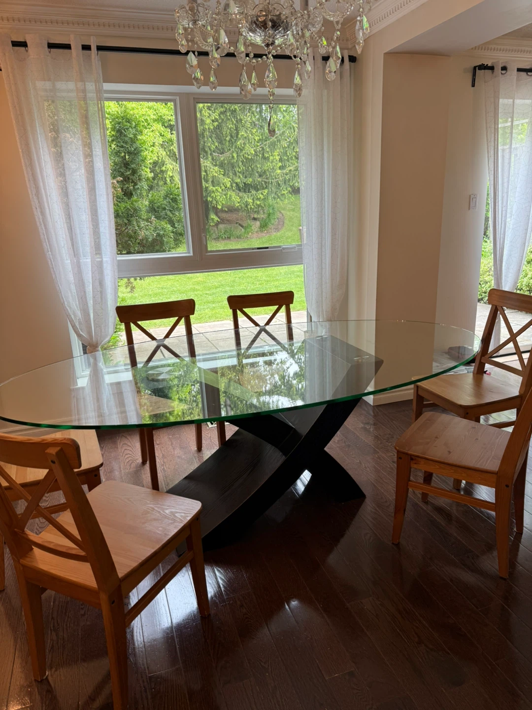 Oval Glass Dining Table with X-Base