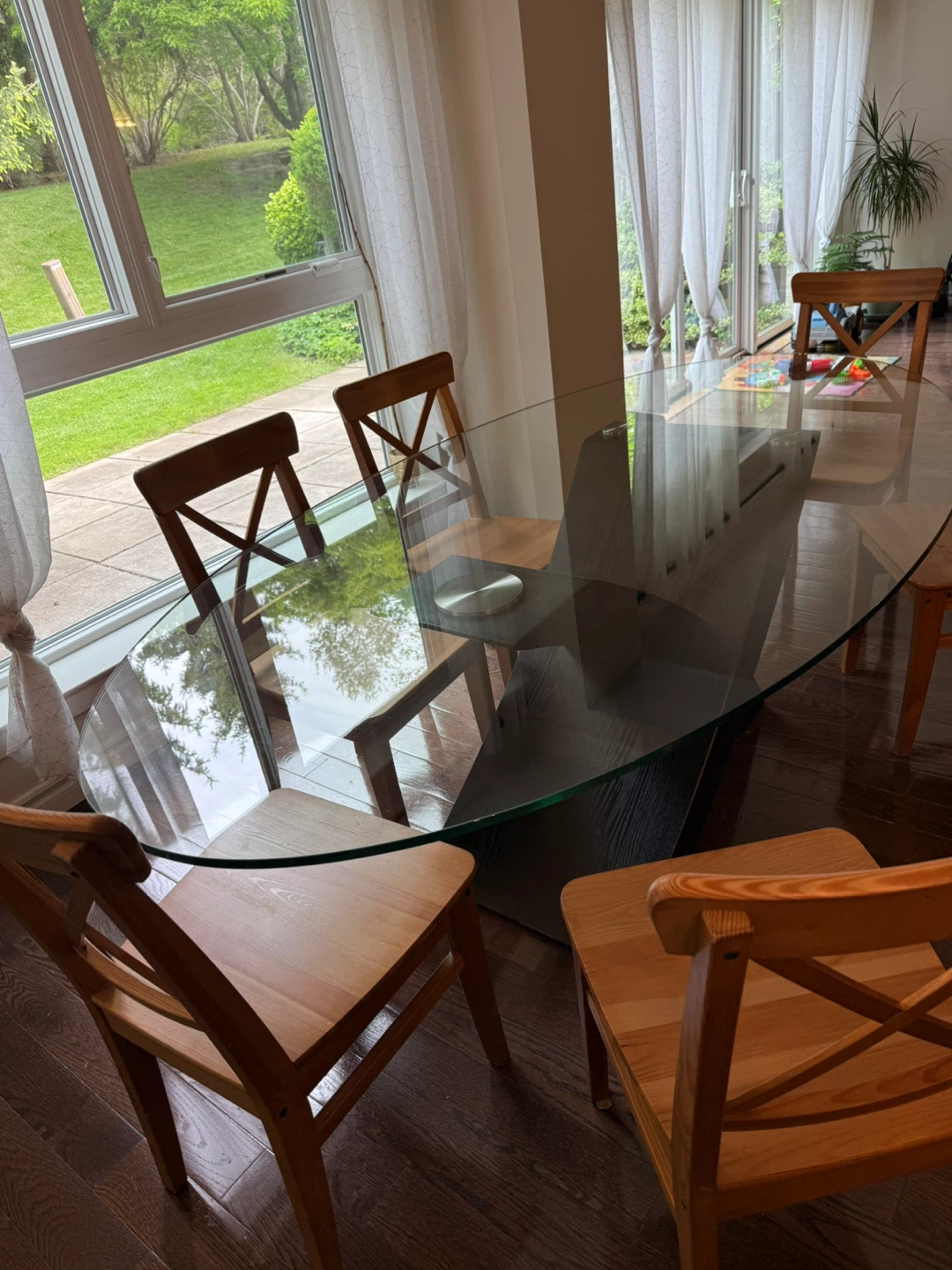 Oval Glass Dining Table with X-Base - photo 3