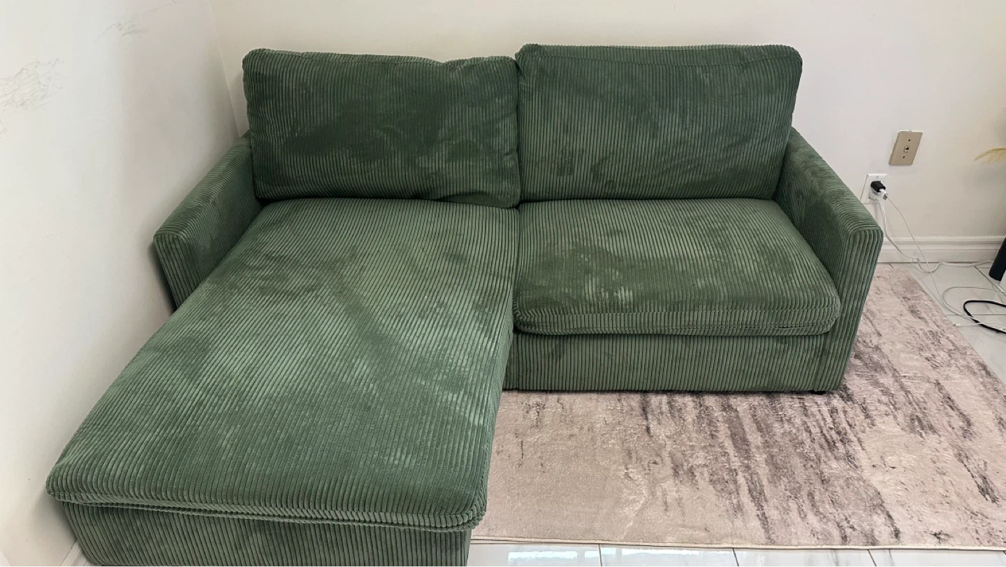 Green Corduroy L-Shaped Sectional Sofa - photo 3