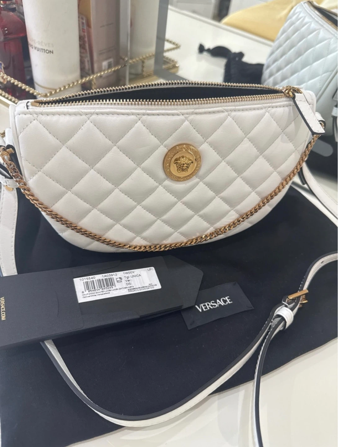 Versace White Quilted Leather Medusa Camera Bag