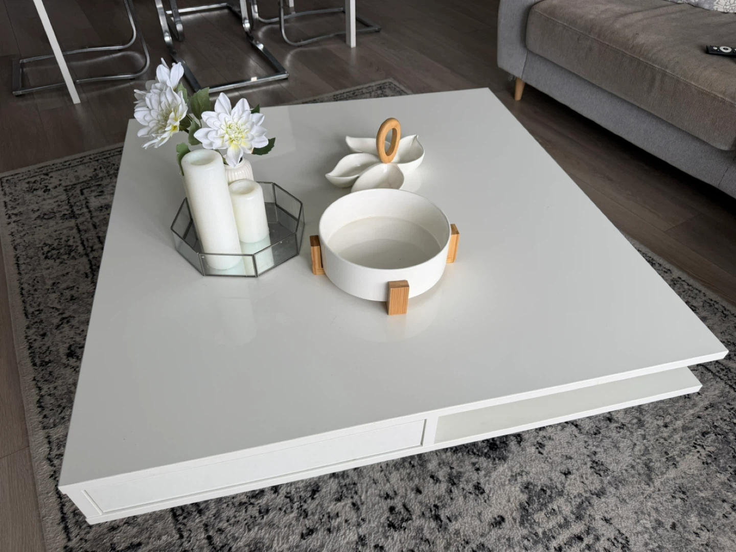 White Square Coffee Table with Storage - photo 2