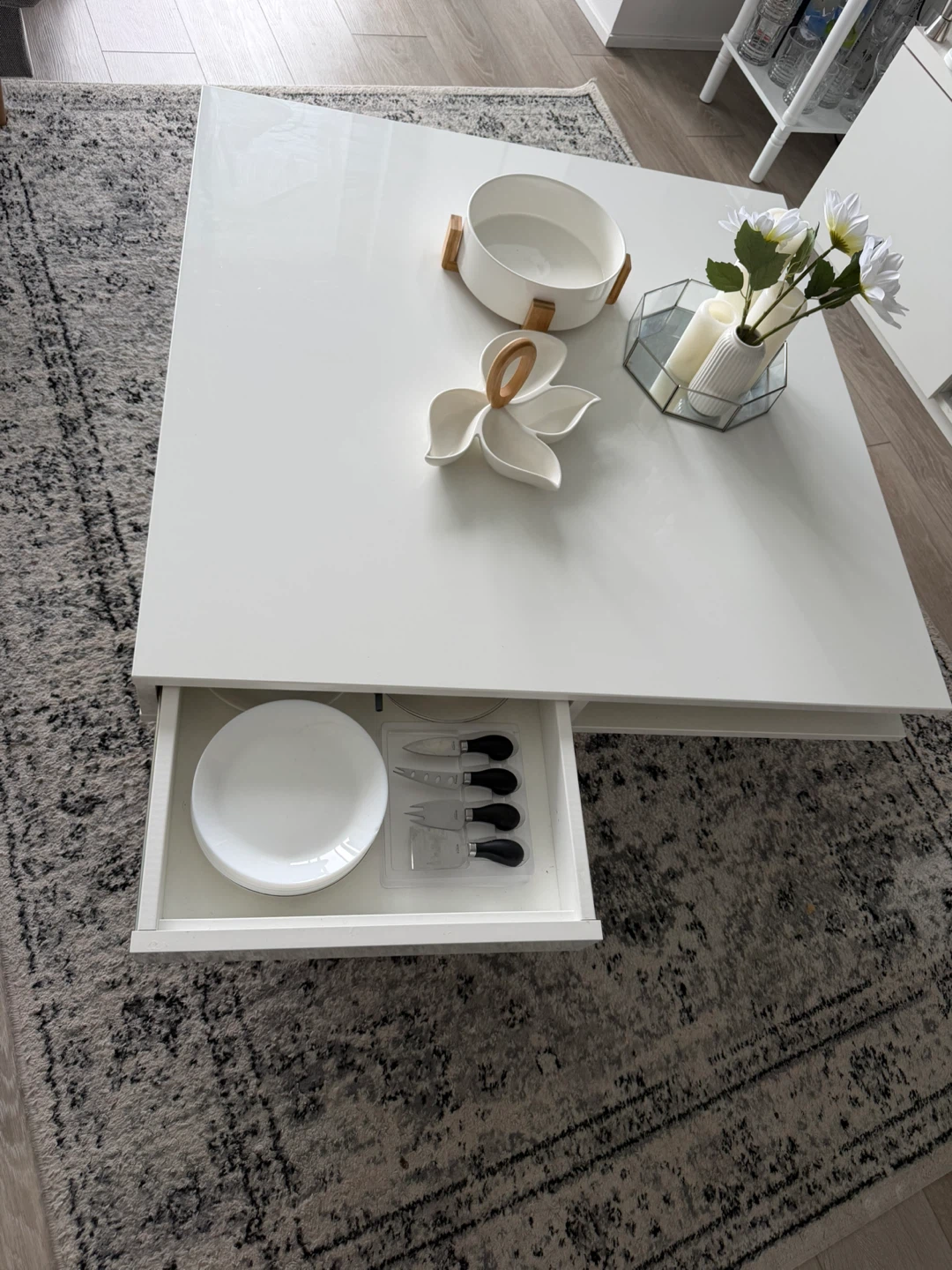 White Square Coffee Table with Storage - photo 3