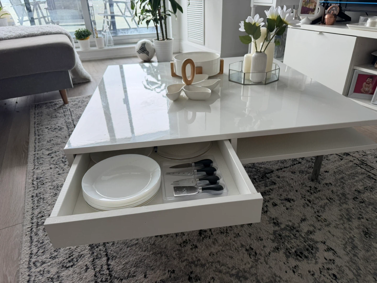 White Square Coffee Table with Storage - photo 4