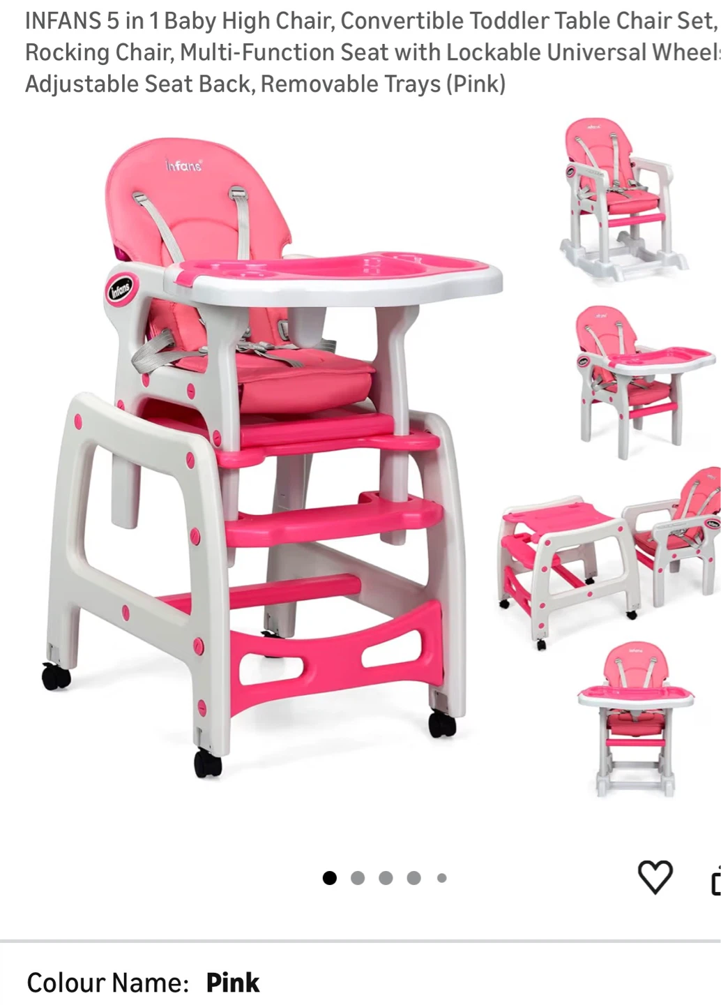 5in1 Baby High Chair Convertible  Table Chair Set Pink TP1
