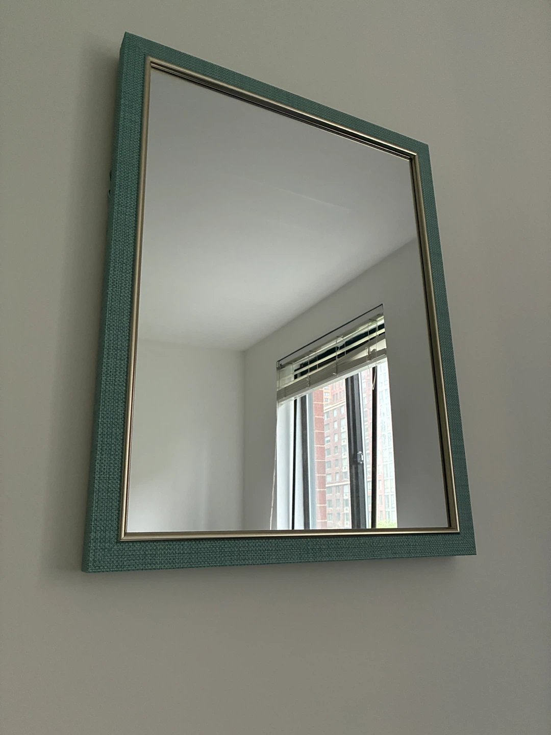 Mirror with Blue Grasscloth-Look Frame