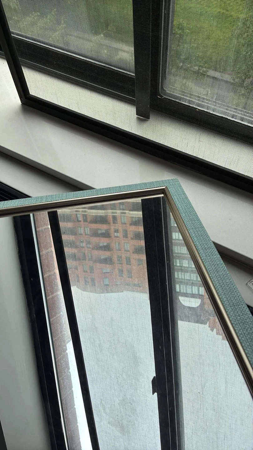 Mirror with Blue Grasscloth-Look Frame - photo 2