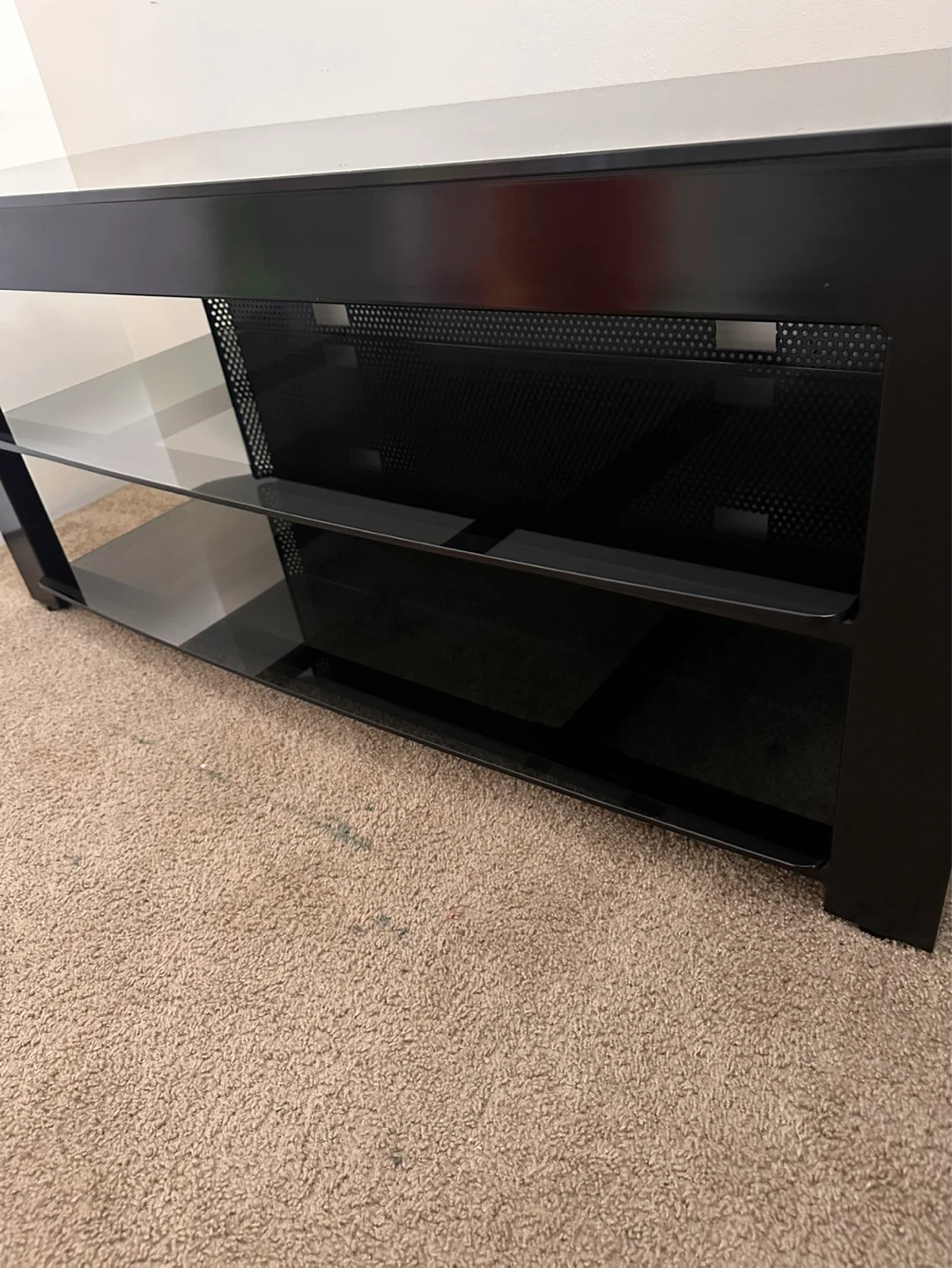 Black Glass TV Stand with 2 Shelves
