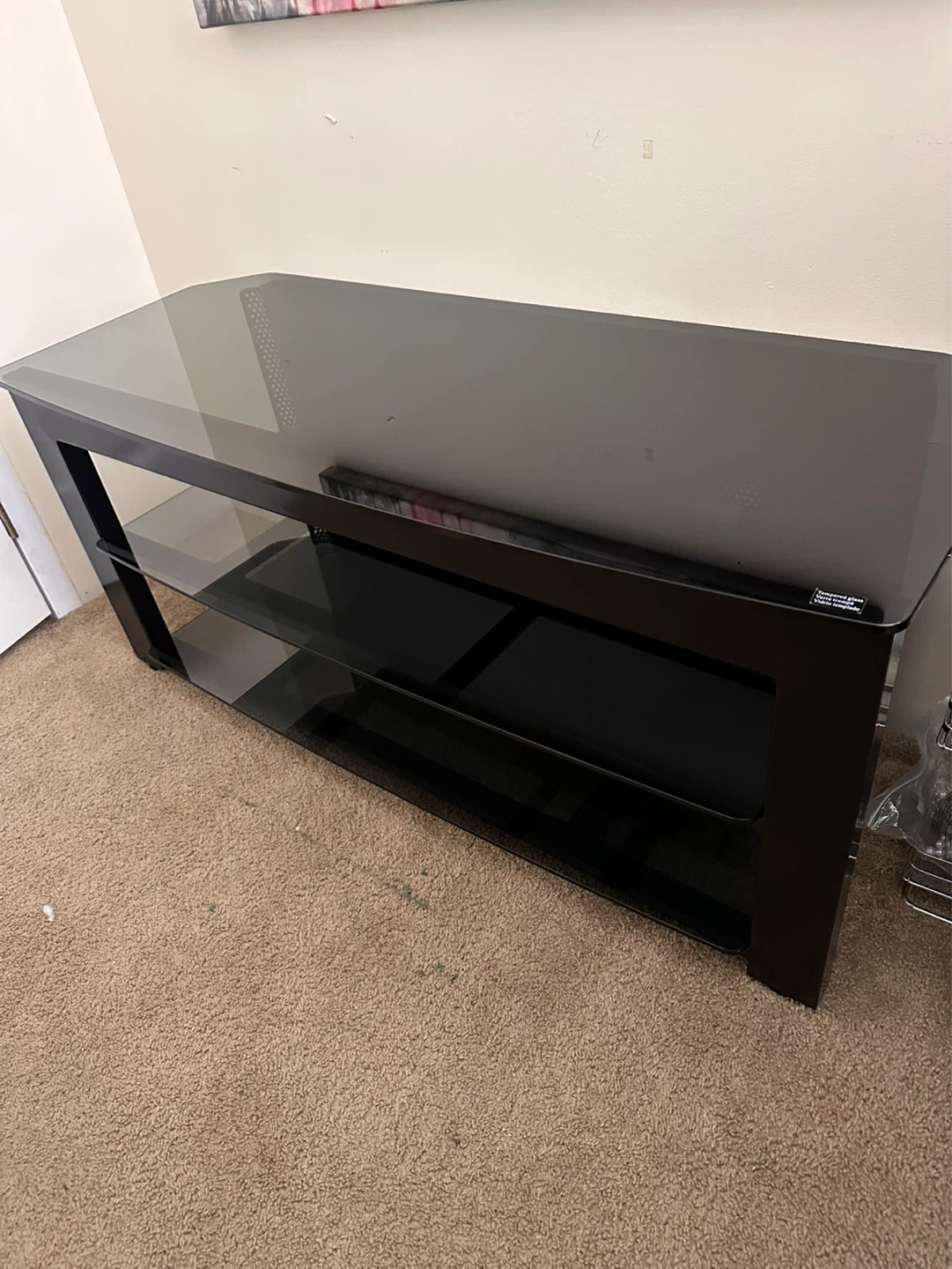 Black Glass TV Stand with 2 Shelves - photo 2