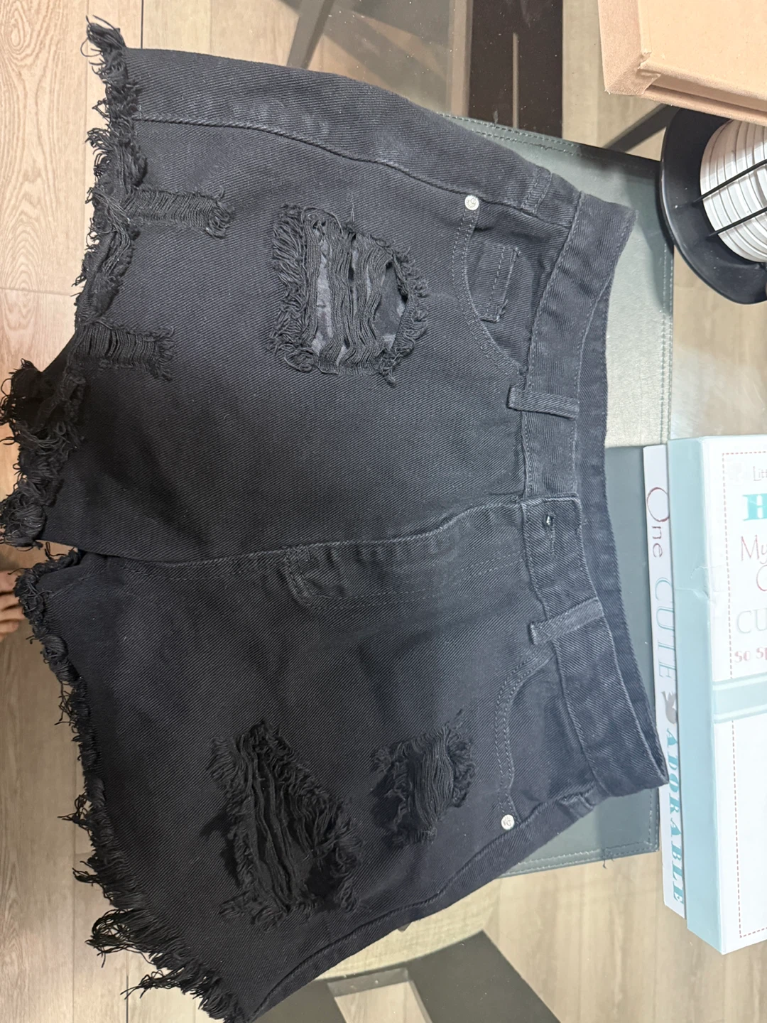 SHEIN Women's Black Ripped Denim Shorts Size L