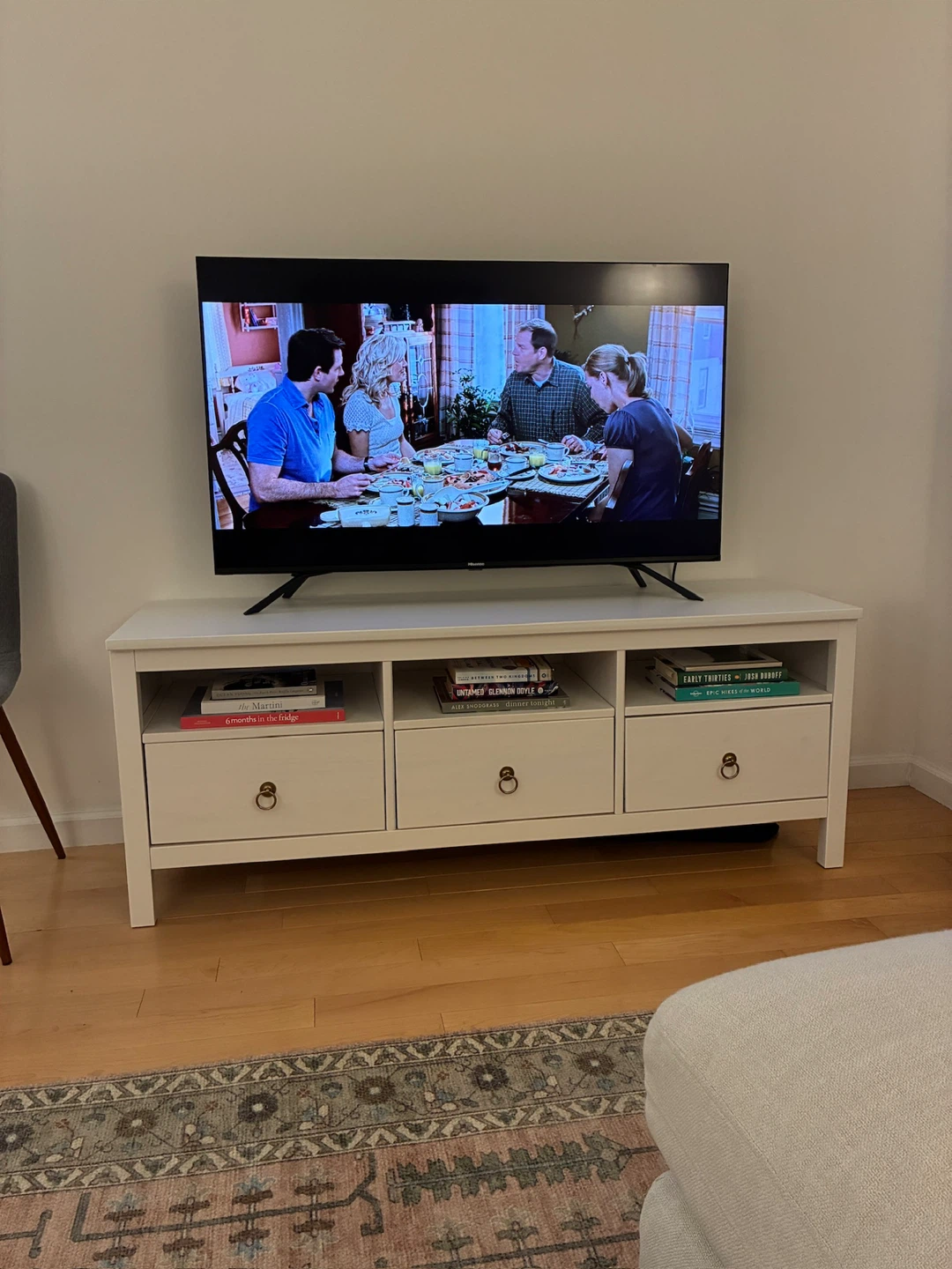 White TV Stand with 3 Drawers