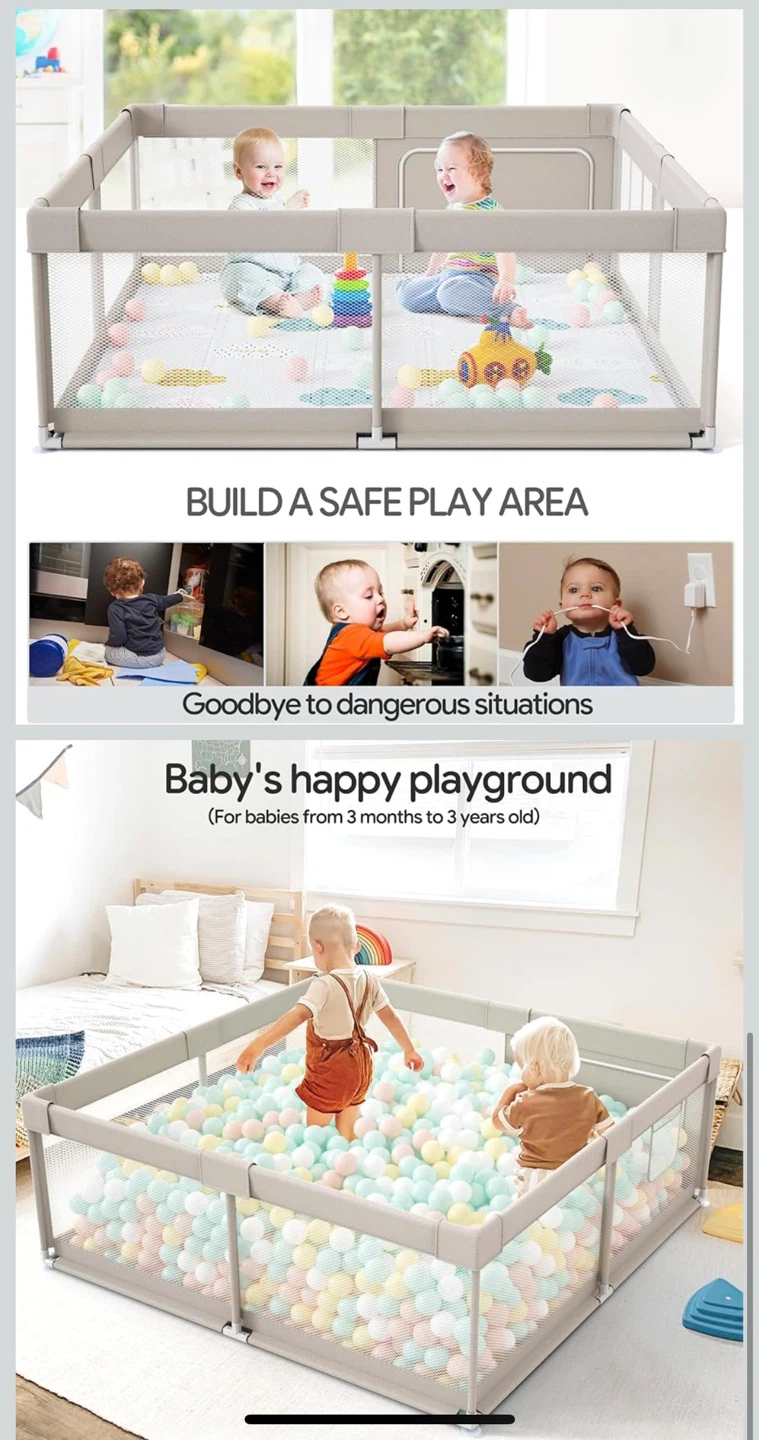 Baby Playpen 59x71 Inch - Medium Grey - photo 2